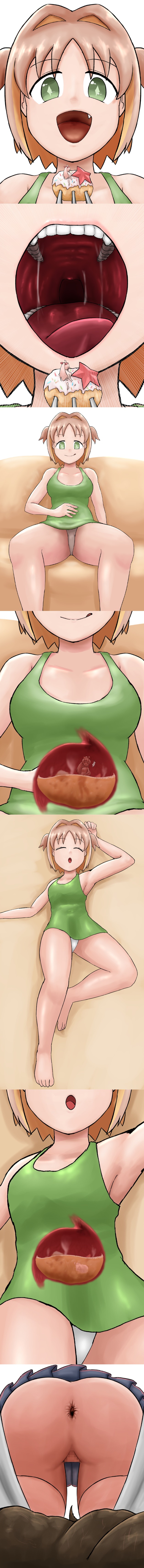 dead, digestion, excretion, green eyes, onii-chan wa oshimai!, orange eyes, orange hair, oyama mahiro, pink hair, scat, shit, shrink, shrinking, vore