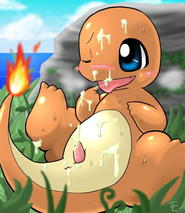 charmander color cum day feral fire full_body male male_only nintendo nude outdoors penis pokémon_(species) pokemon pokemon_rgby solo tagme tail tail_fire z.o.e.