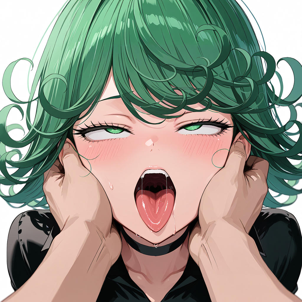 1girls, ahe gao, ai generated, grabbing face, green hair, mouth focus, one-punch man, open mouth, pov, presenting mouth, tatsumaki