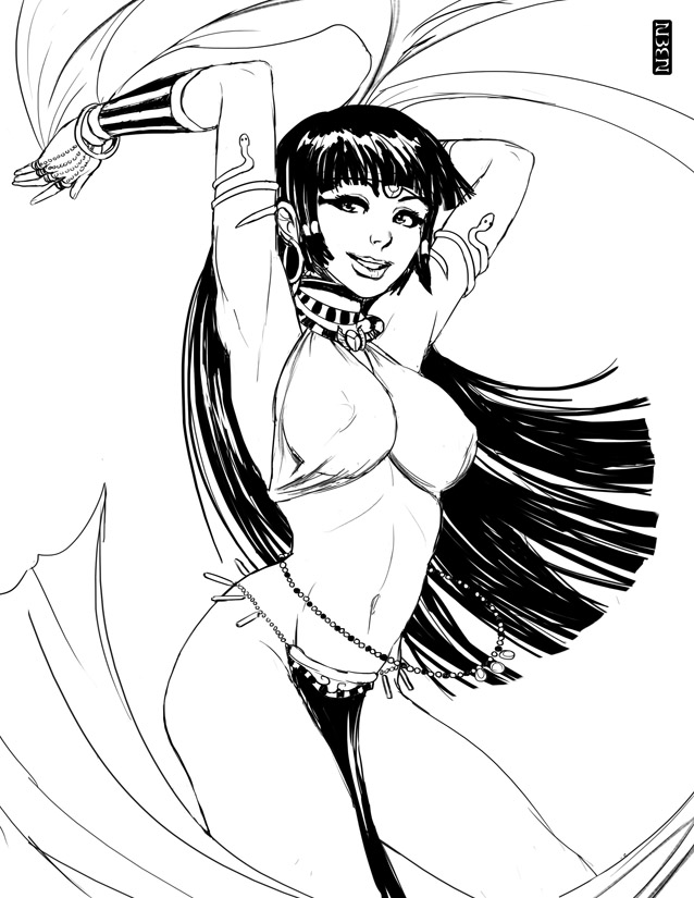 arms_up discworld large_breasts monochrome ptraci pyramids ruben_devela tagme