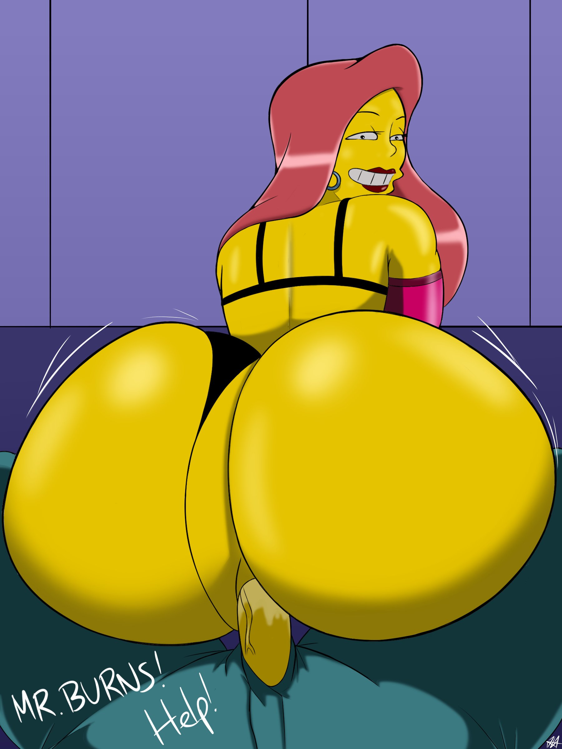 1boy, 1girls, 2021, ass, background character, big ass, big butt, bouncing ass, bubble ass, bubble butt, female, femdom, gay with woman, huge ass, huge butt, jarsman (artist), male, male rape victim, partial male, penetration, penis, penis in pussy, pussy, pussy juice, rape, red hair, reverse cowgirl position, reverse rape, riding, smile, smithers scared of strippers, stripper, tagme, the simpsons, thick ass, thong, vaginal, vaginal penetration, waylon smithers