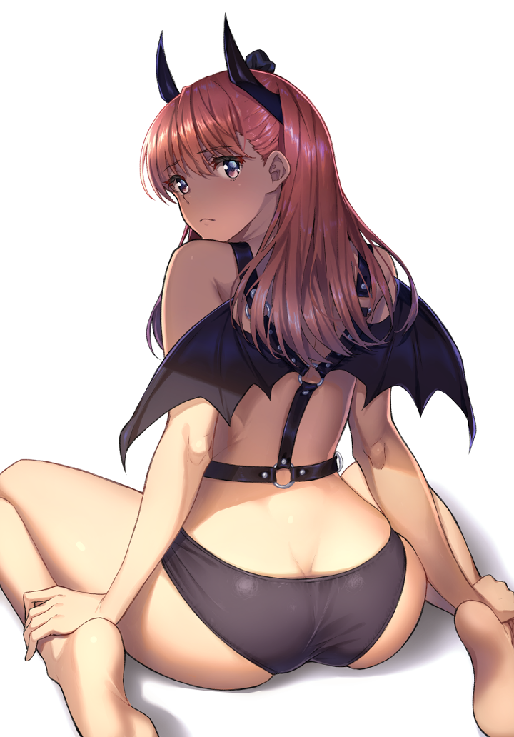 1girls ass big_ass big_butt emojo eye_contact feet female horns long_hair looking_at_viewer looking_back panties solo thick_thighs thighs