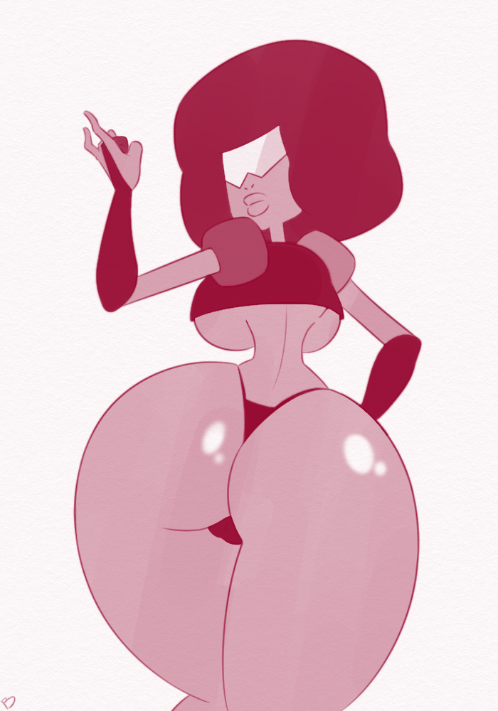 artist request, ass, big ass, big breasts, black thong, bottomless, breasts, cartoon network, female, garnet (steven universe), hourglass figure, looking at viewer, looking back, narrow shoulders, no pants, panties, red skin, short hair, steven universe, thick lips, thick thighs, thin arms, thin waist, thong, underboob, wide hips