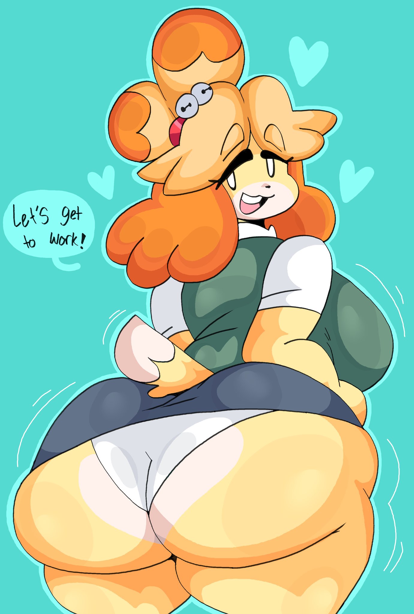 :3, animal crossing, anthro, ass, big ass, big breasts, breasts, bubble ass, bubble butt, canid, canine, canis, chubby, clothed, clothing, dialogue, dork boi, english text, female, fur, furry, furry only, isabelle (animal crossing), lewd dorky, nintendo, panties, solo, tagme, tail, text, underwear, upskirt