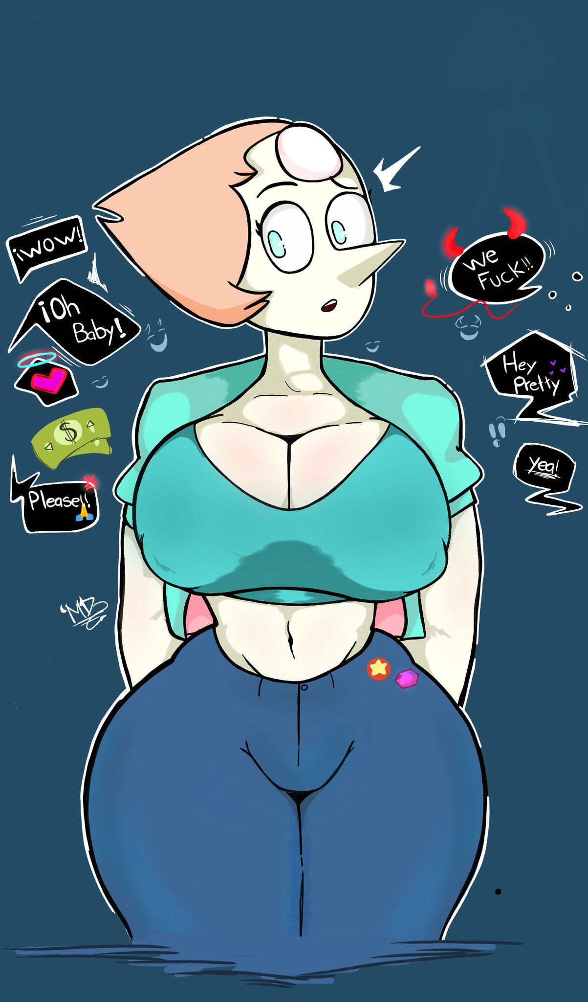 1girls, artist name, ass, big ass, big breasts, blackthiz, breasts, cartoon network, cleavage, crop top, erect nipples, erect nipples under clothes, female, forehead jewel, gem (species), huge breasts, midriff, nipples, pearl (steven universe), sexual harassment, sexual objectification, steven universe, thick thighs, tight clothing, wide hips