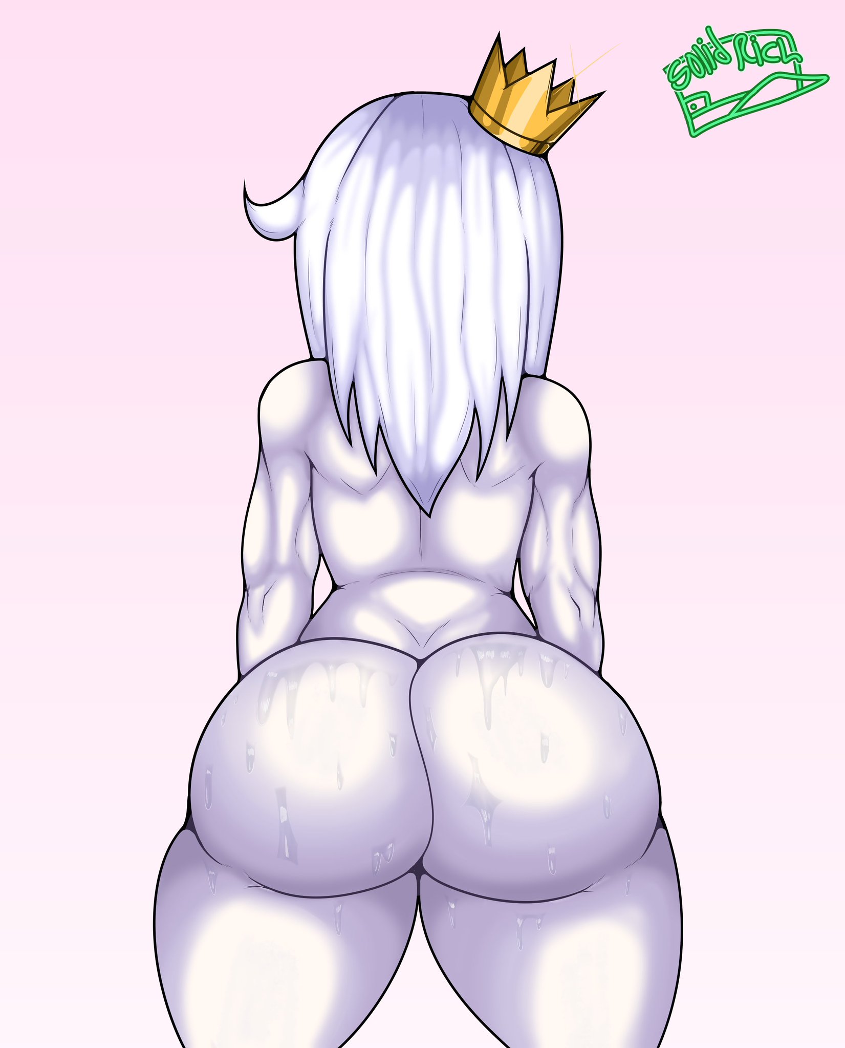 ass, ass focus, back view, butt focus, crown, female, muscles, muscular, shading, signature, solidrich, sweat, sweaty ass, tabbes, thick thighs, white hair, white skin, youtube, youtuber