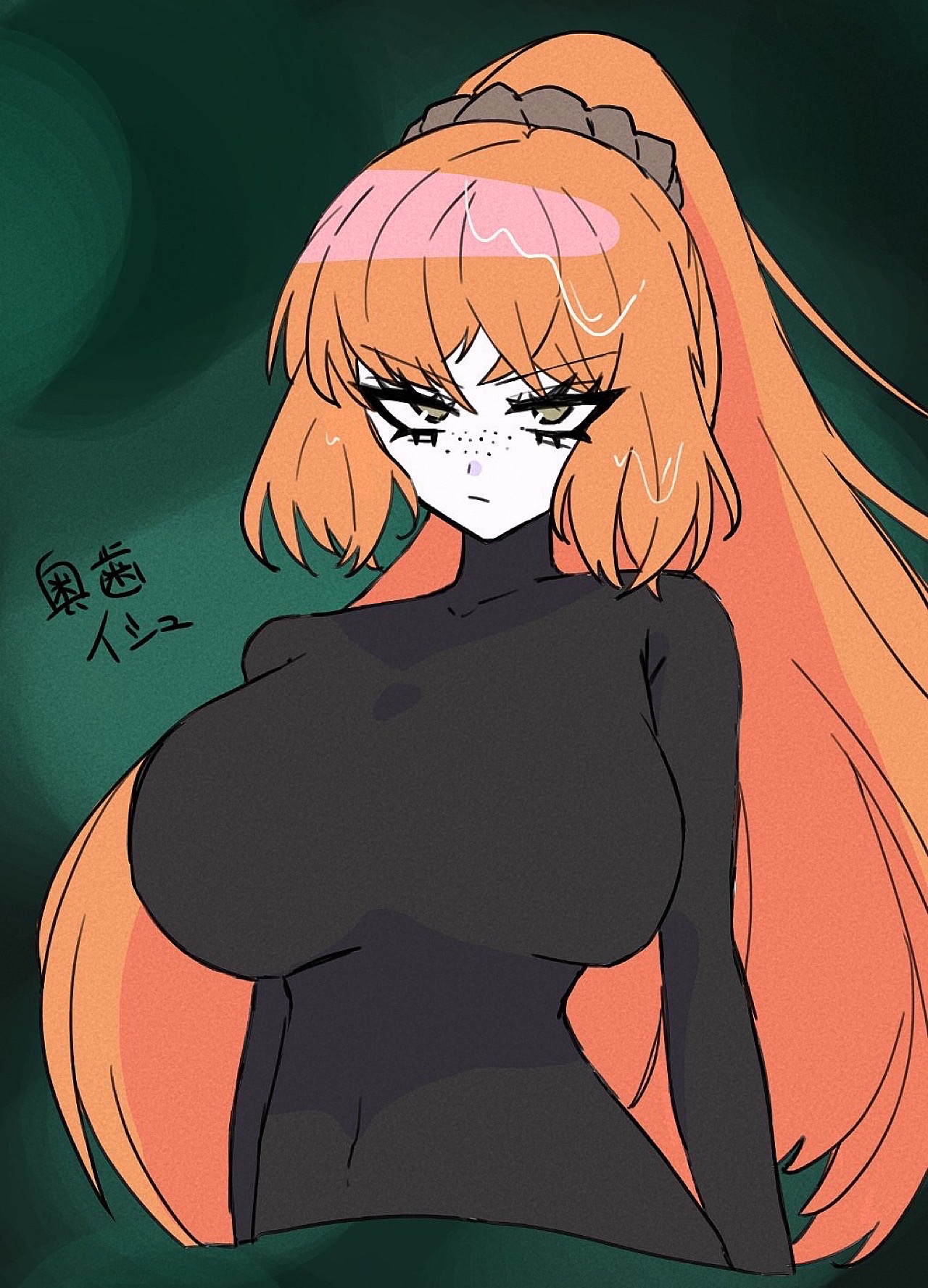 1girls, big breasts, breasts, clothing, female, freckles, ginger, ginger hair, green eyes, ishmael (limbus company), limbus company, long hair, looking at viewer, molar boatworks fixer ishmael (limbus company), orange hair, ponytail, project moon, red hair, very long hair, wetsuit