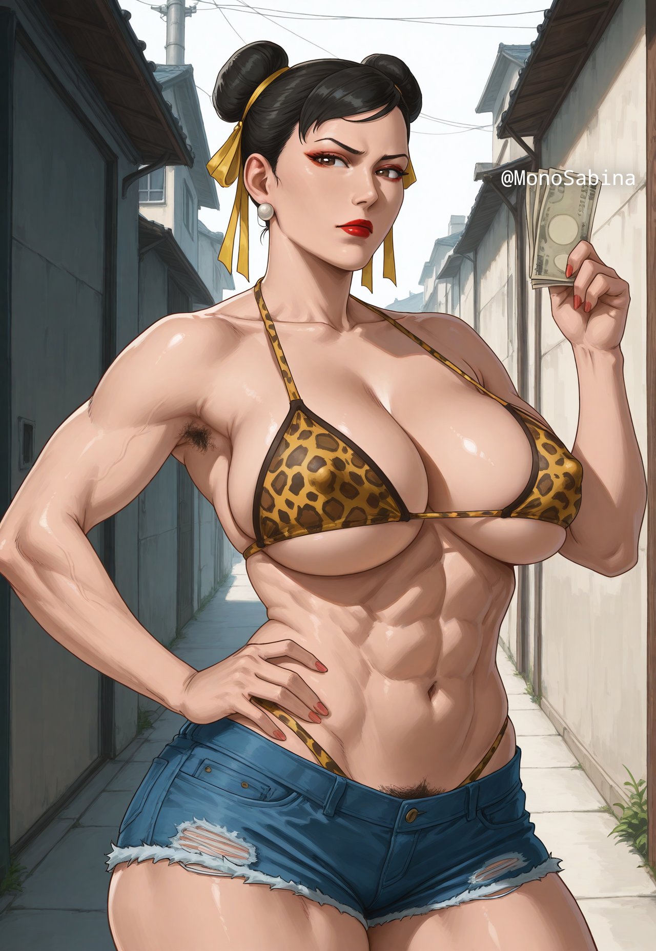!, 1girls, absurdres, ai, ai assisted, ai generated, alternate costume, armpit, armpit fetish, armpit hair, armpits, asian, asian female, bare shoulders, beach, beach background, beach towel, beach umbrella, big breasts, black hair, breasts, capcom, cheetah print, cheetah print bra, chun-li, cleavage, clothing, cop, curvy, double bun, earrings, female, female armpit hair, female focus, female only, grey eyes, hair bun, hairy armpits, hairy pussy, highleg, highleg one-piece swimsuit, highres, holding money, holding object, huge breasts, jean shorts, jeans, jewelry, large ass, large breast, mature female, money, monosabina, muscles, muscular, muscular female, nature, outdoors, prostitute, prostitution, pubic hair, pubic hair peek, pubic stubble, pussy, pussy peek, short hairbsolo, shorts, solo female, solo focus, straight, street fighter, street fighter 6, sweat, swimsuit, tall female, thick legs, thick thighs, thigh strap, thighs, undercover, undercover policewoman, watermark, wide hips