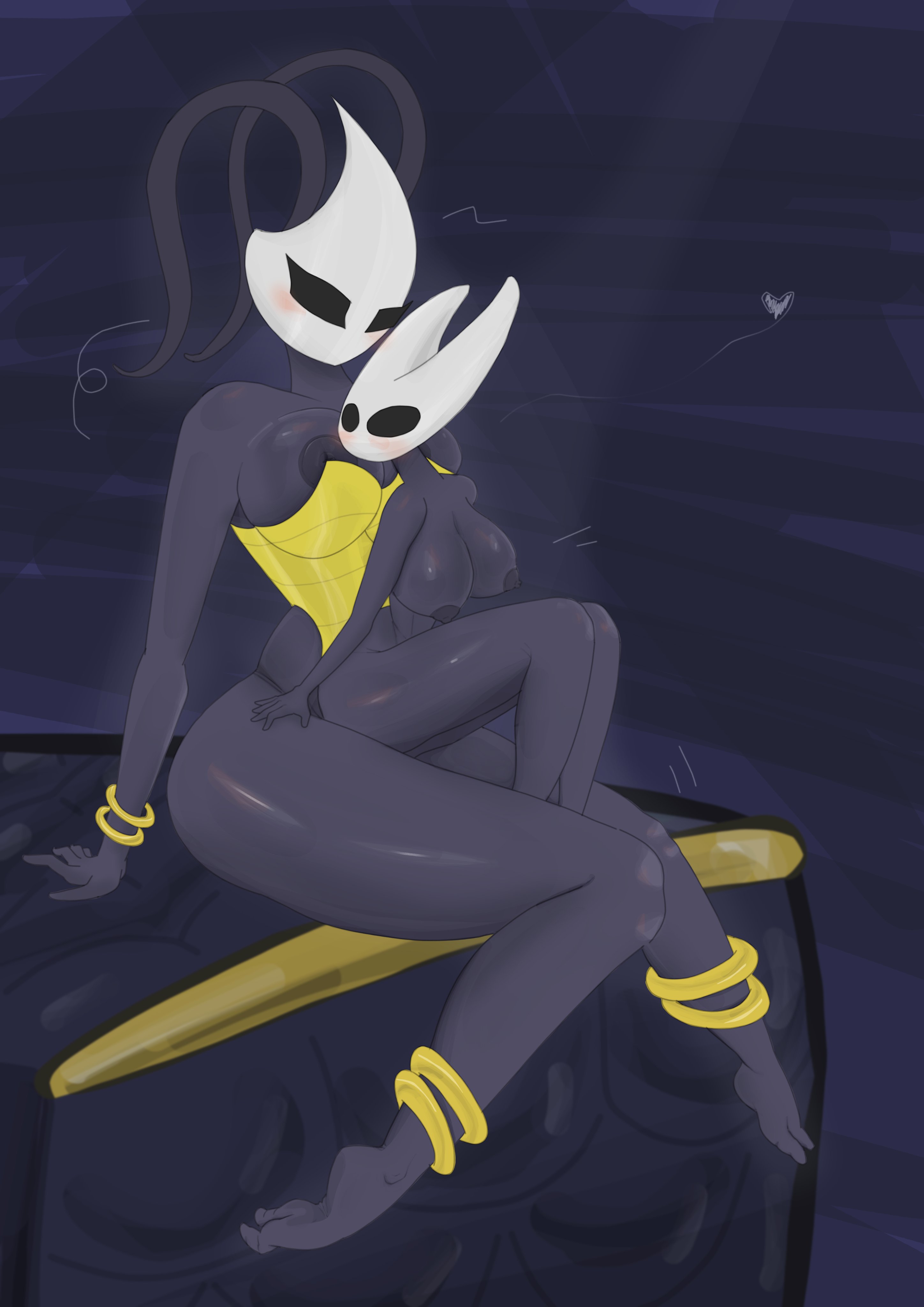 bug, bug girl, hollow knight, hollow knight (franchise), hollow knight: silksong, hornet (hollow knight), horny, imminent sex, low oil, nipples, shakra (hollow knight), spider, spider girl, yuri