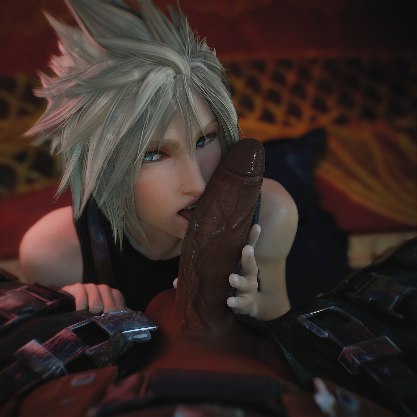 2boys, 3d, barret wallace, big penis, blender, blonde hair, blue eyes, boner, cloud strife, cock worship, dark skin, dark-skinned male, erection, fellatio, femboy, final fantasy, final fantasy vii, final fantasy vii remake, fugtrup, gay, girly, giver pov, interracial, light skin, light-skinned femboy, light-skinned male, looking at viewer, male, male only, malesub, oral, oral sex, penis, pov, seductive, seductive look, trap, twink, yaoi