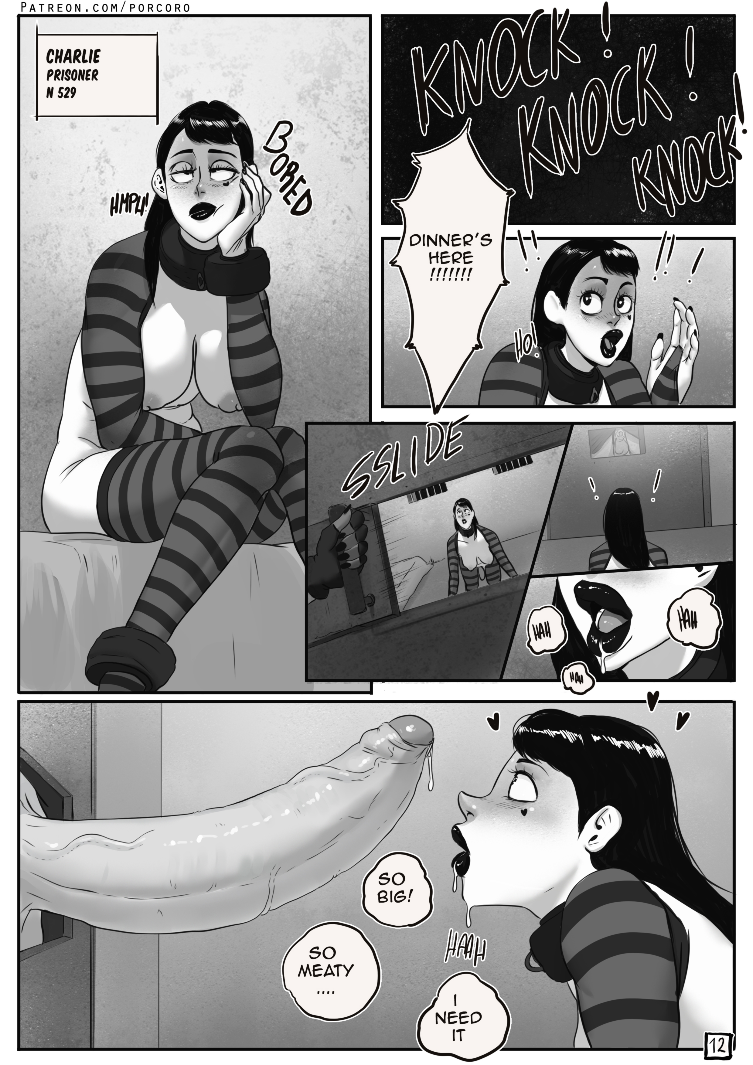 bimbo, futanari, intersex, large breasts, looking at penis, porcoro, prison, prisoner, tagme