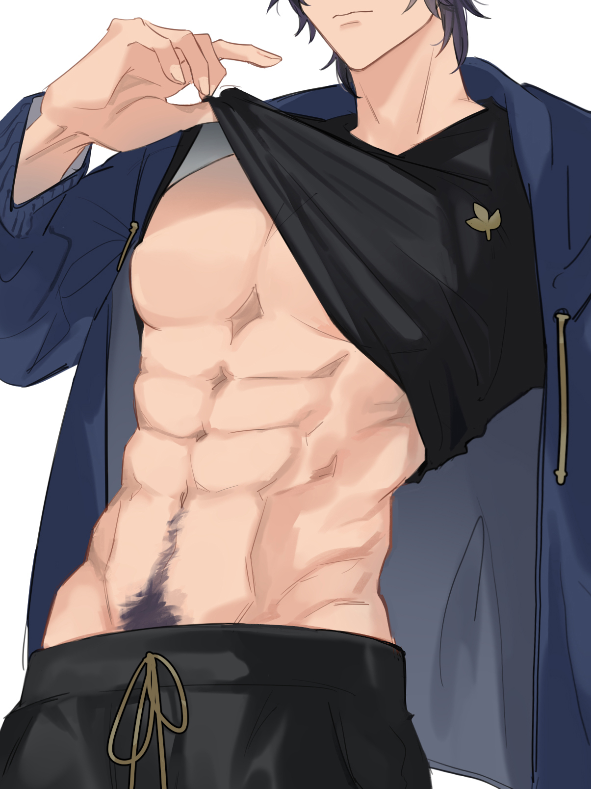 abs, dr. ratio (honkai: star rail), faceless male, happy trail, honkai: star rail, male, male only, shirt lift, solo