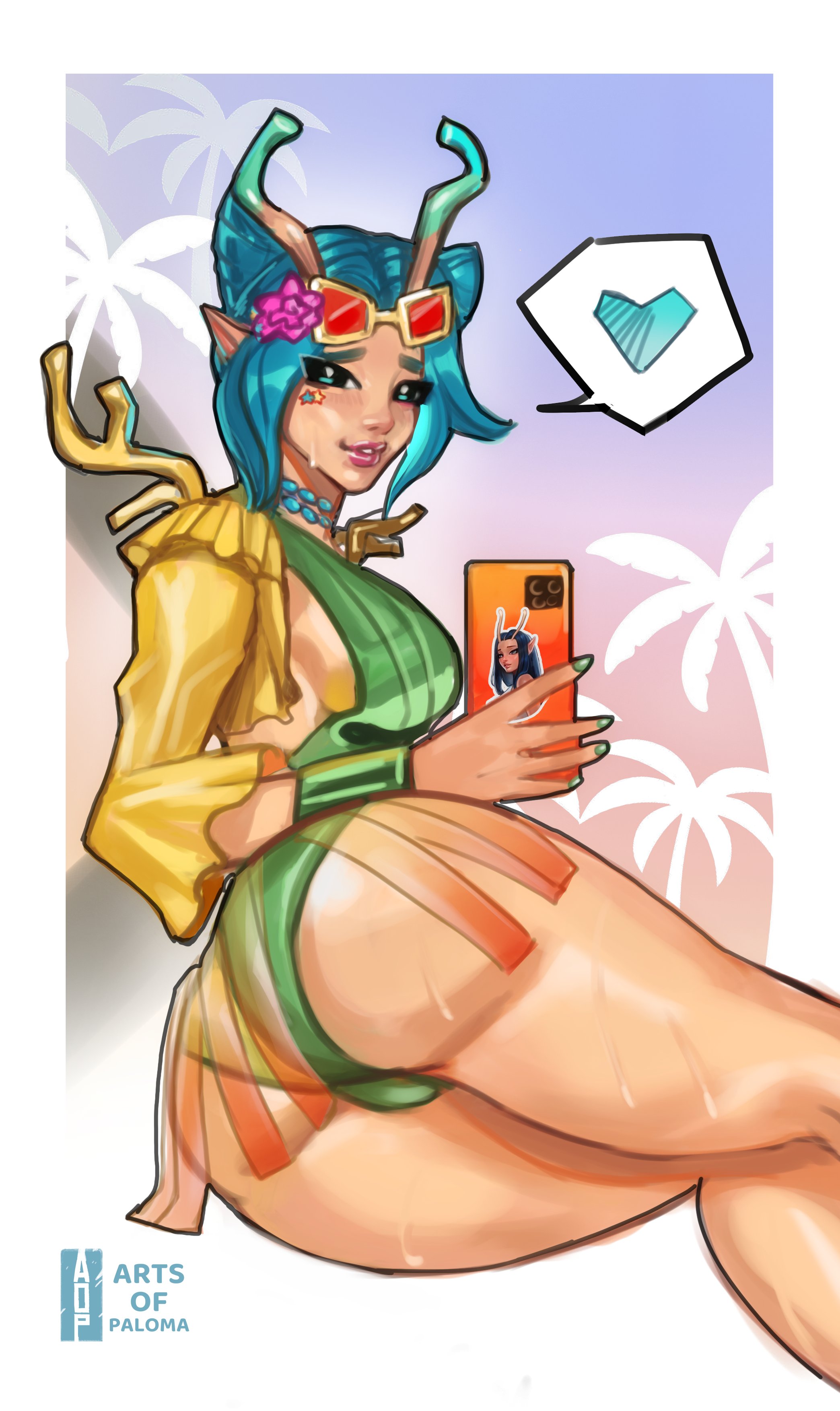 1girls, arts of paloma, big ass, female, female artist, female only, mantis (marvel rivals), mantis (marvel), mantis (oceanic harmony), marvel, marvel comics, marvel rivals, selfie, thick thighs