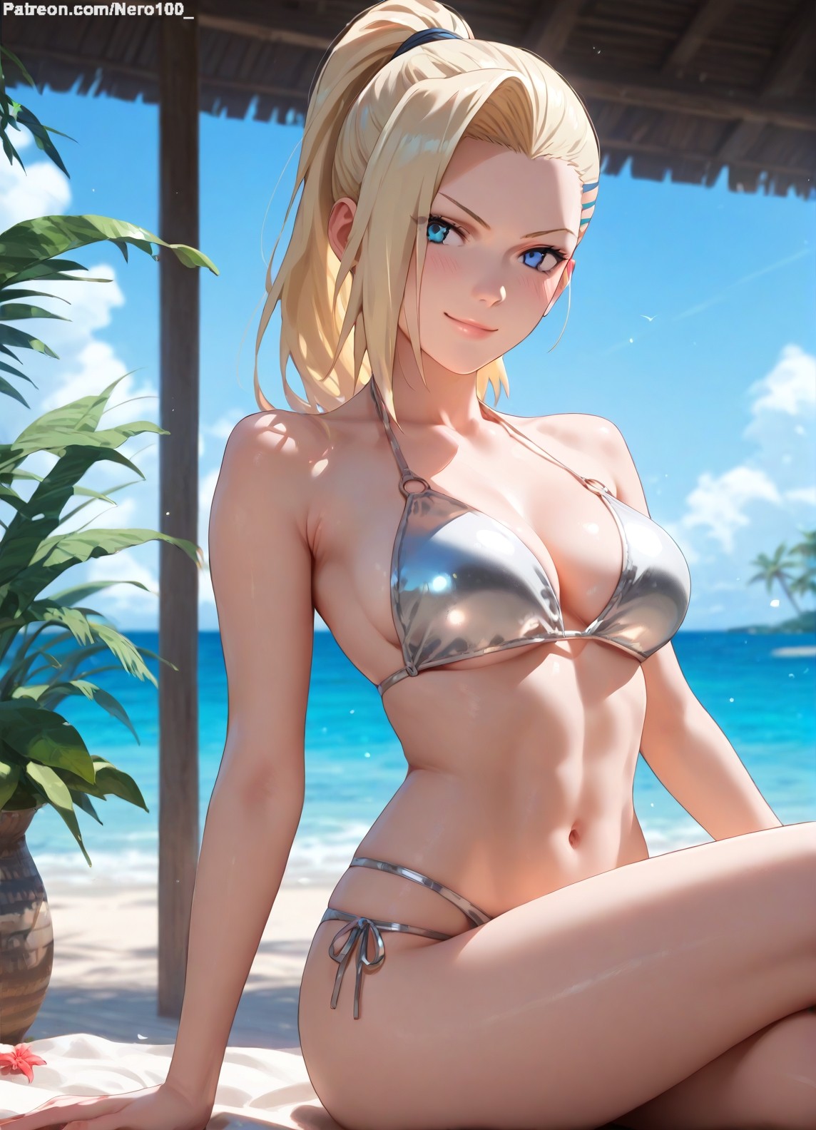 1girls, 2d, ai generated, areolae, big breasts, bikini, bikini bottom, bikini top, blonde female, blonde hair, boruto: naruto next generations, breasts, chest, curvy, curvy figure, cute, cute face, detailed, eyelashes, eyeshadow, female, female only, fit, fit female, focus, hair, high quality, ino yamanaka, large breasts, legs, light skin, light-skinned female, lips, lipstick, long hair, makeup, mascara, naruto, naruto (series), naruto shippuden, outdoors, outside, pale skin, pale-skinned female, perky breasts, ponytial, posing, seductive, seductive look, stable diffusion, swimsuit, swimwear, tagme, thighs, thin waist