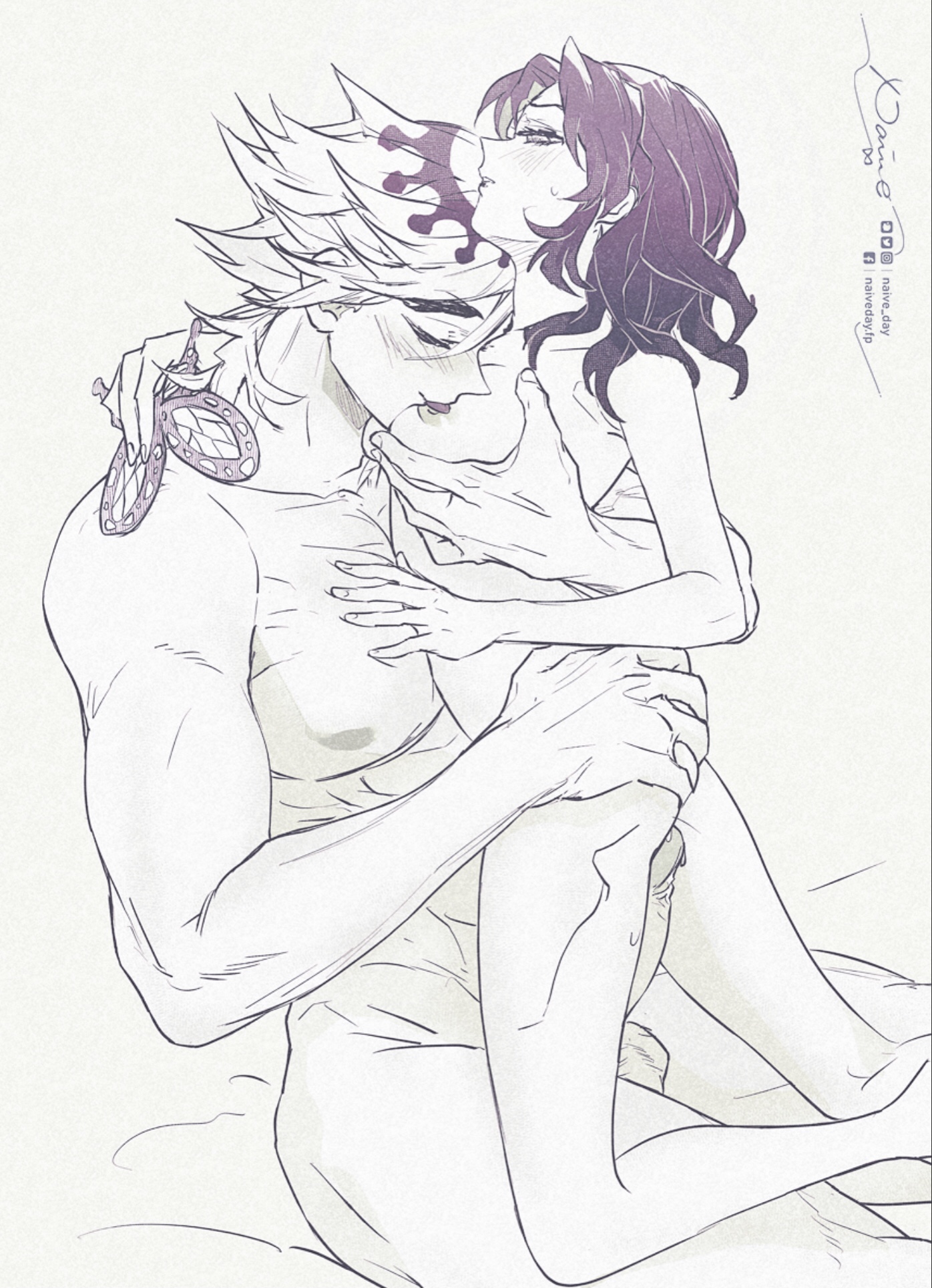 1boy, 1girls, ass, ass grab, blush, breast lick, breasts, butterfly hair ornament, closed eyes, completely nude, demon slayer, douma, embrace, erection, female, hair down, hand on ass, hug, imminent sex, kimetsu no yaiba, kochou shinobu, larger male, licking nipples, male, monochrome, muscular, muscular male, naive day, nipple licking, nude, penis, smaller female, spiky hair, straight