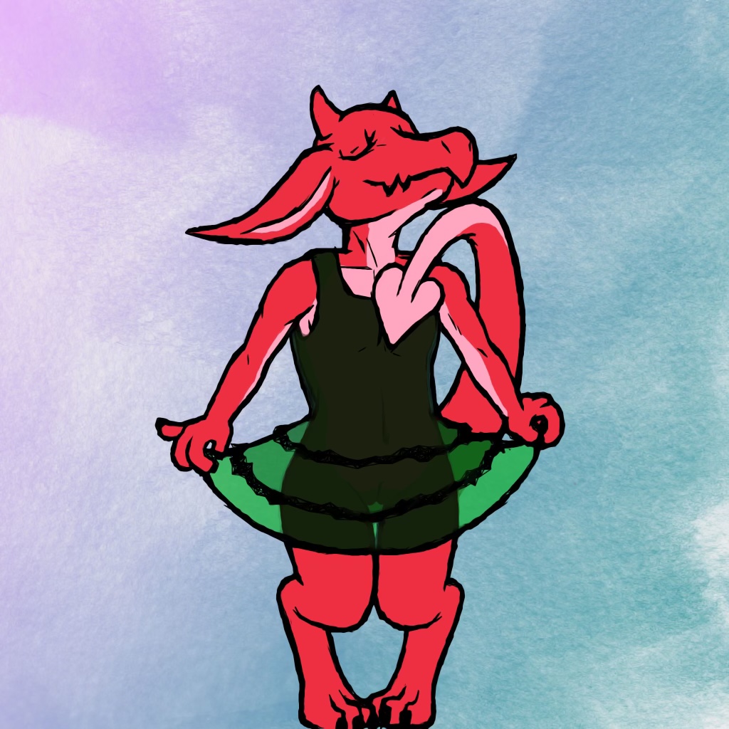 1:1 anthro black_nails closed_eyes clothed clothing clothing_lift colored_nails dress dress_lift female flat_chested horn kobold nails navel raised_finger raised_pinky scalie slomnir smile solo thigh_gap translucent translucent_clothing