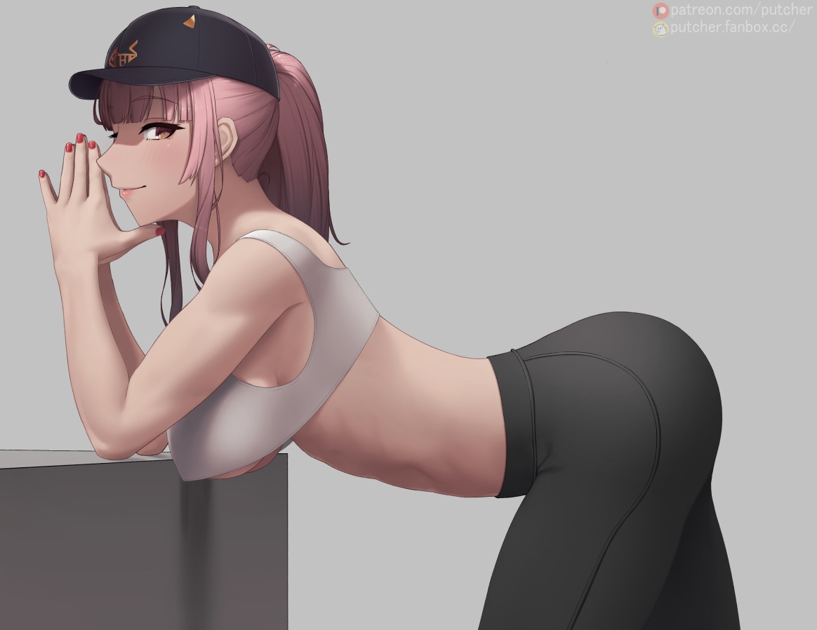 ass, bent over, bra, breasts, female, hololive, hololive english, hololive myth, mori calliope, putcher, smile, sports bra, sportswear, tagme, underboob, virtual youtuber, yoga pants