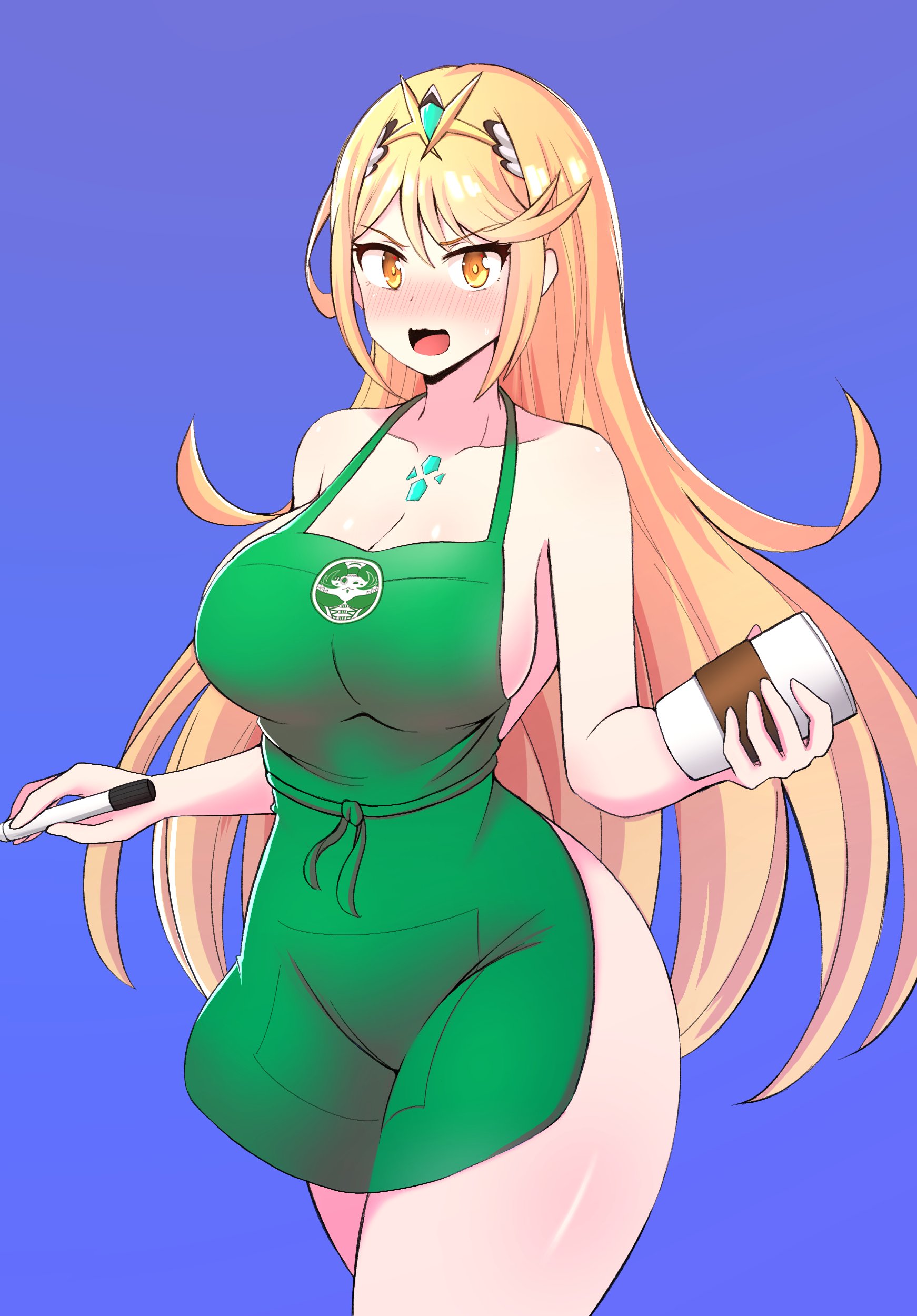 blush, blushing, breasts, embarrassed, female, iced latte with breast milk, jarckius, meme, mythra, tagme, xenoblade (series), xenoblade chronicles 2