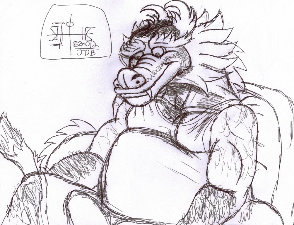 2012 anthro asian_mythology beard belly bulge clothed clothing dojo_kanojo_cho dragon east_asian_mythology eastern_dragon erection erection_under_clothing facial_hair genital_outline hairy jakkindragonboy male muscular mythology penis_outline scalie scruffy shirt solo tank_top topwear