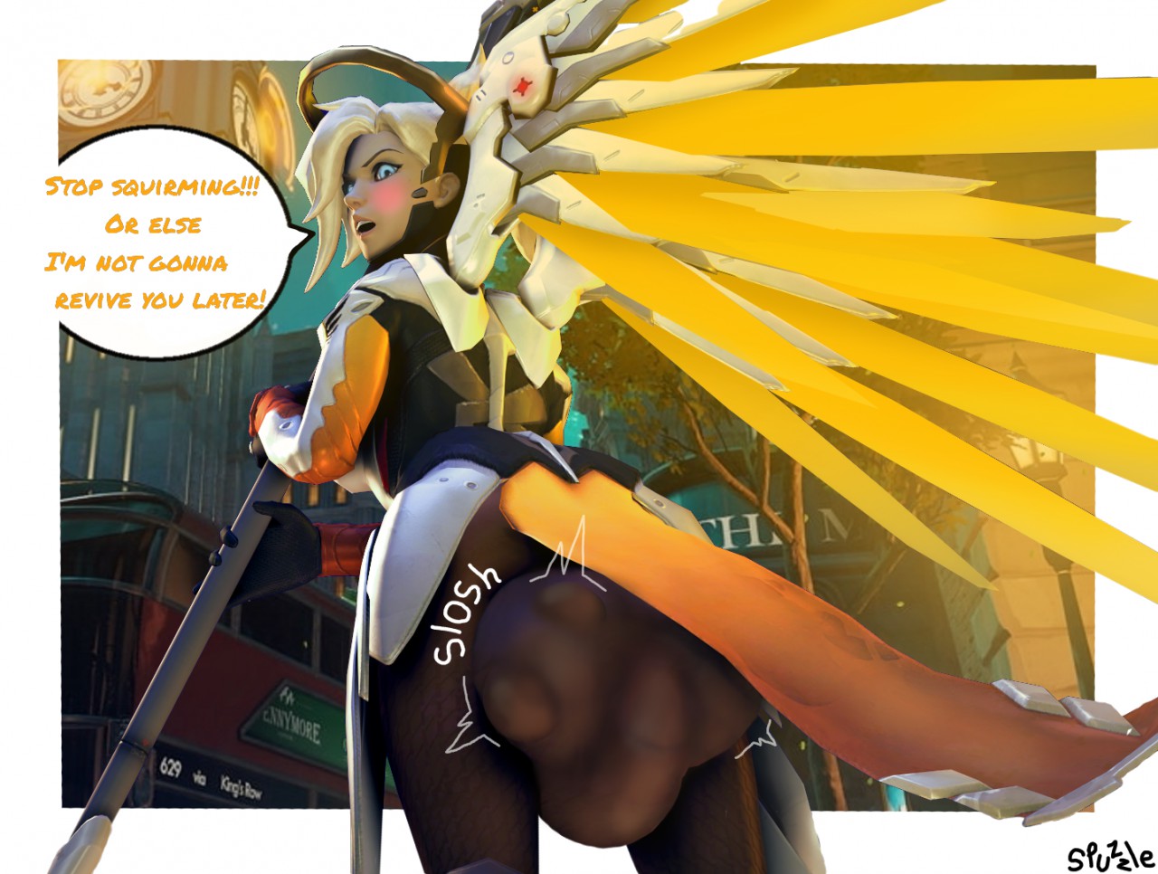 1futa, 3d, balls, breasts, bulge, cock vore, dialogue, domination, futa only, futanari, huge balls, huge penis, huge testicles, humiliation, intersex, large breasts, mercy, overwatch, penis, solo, spuzzeybunnz, testicles, threatening, tight clothing, vore
