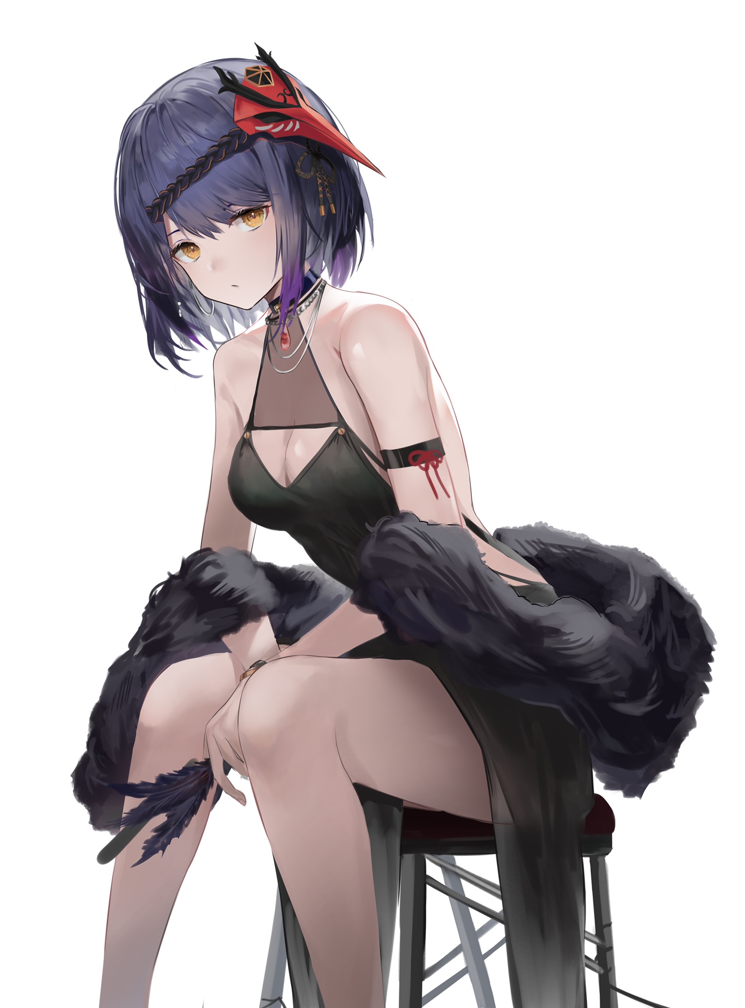 1girls, big breasts, blue hair, breasts, cleavage, cleavage cutout, female, fztt, genshin impact, kujou sara, mask, revealing clothes, thick thighs, thighs, yellow eyes