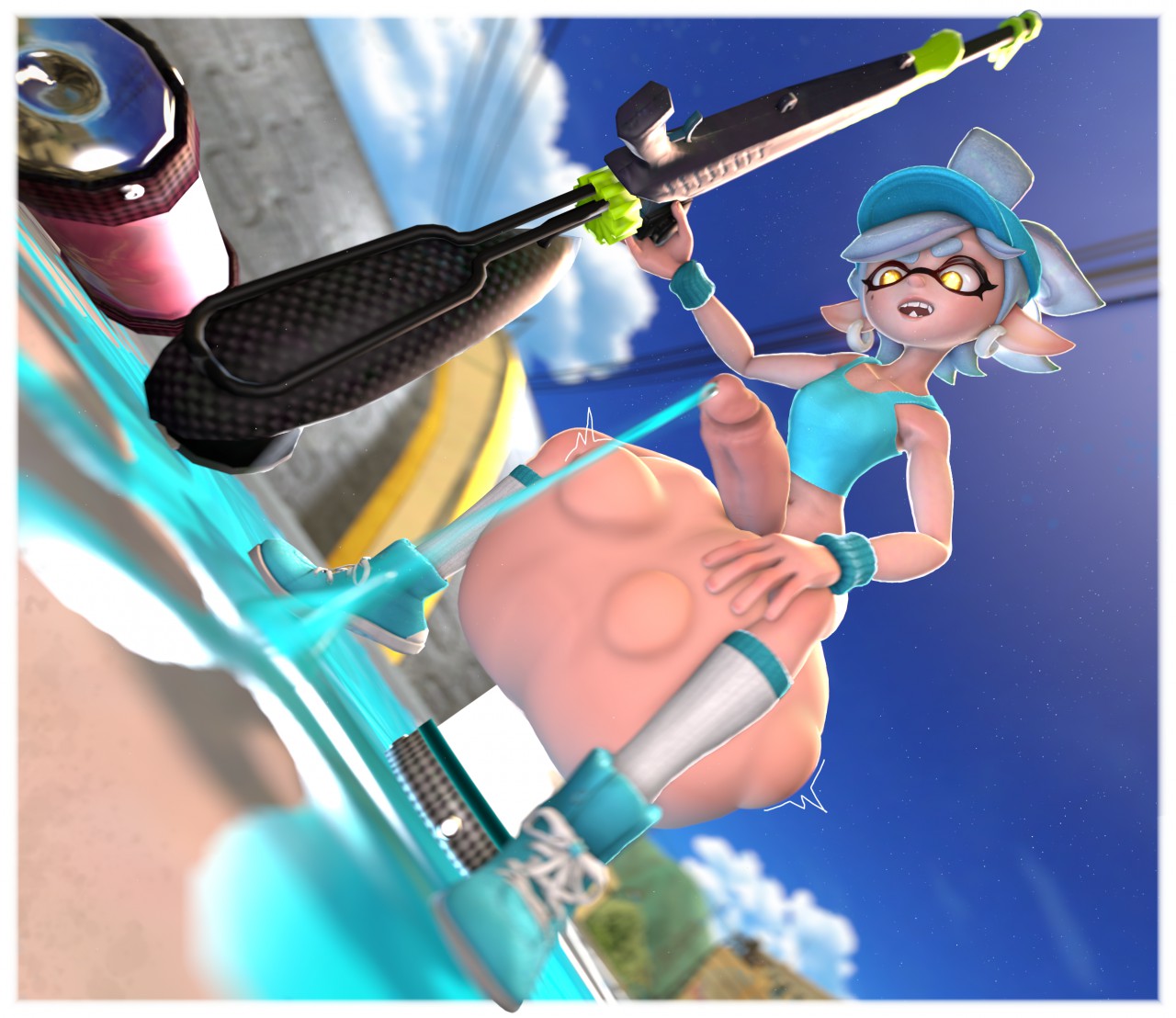 1futa, 3d, balls, cock vore, colored cum, cum, female, futa only, futanari, inkling, inkling futa, inkling girl, intersex, large penis, marie (splatoon), marie (wo262), mostly nude, nintendo, penis, solo, splatoon, spuzzeybunnz, unusual cum, vore, wo262 (3d model style)