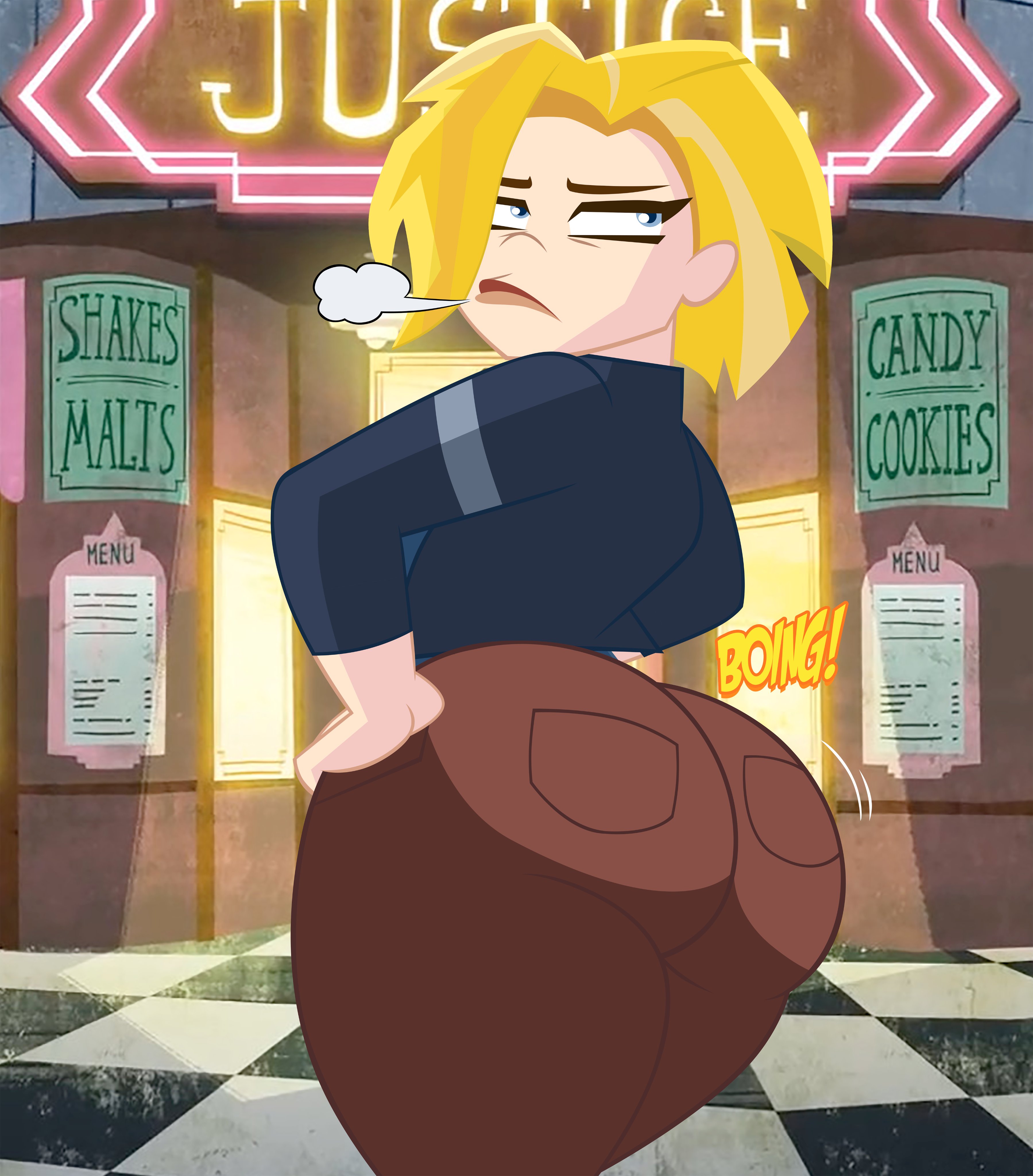 1girls, ass, ass focus, big ass, big butt, bottom heavy, bubble butt, dc, dc comics, dc super hero girls, fat ass, fat butt, female, female only, grimphantom, hand on ass, huge ass, huge butt, kara danvers, kara zor-el, kryptonian, large ass, large butt, looking back, solo, superman (series), text, thick ass, thick thighs, tomboy, unamused, wide hips