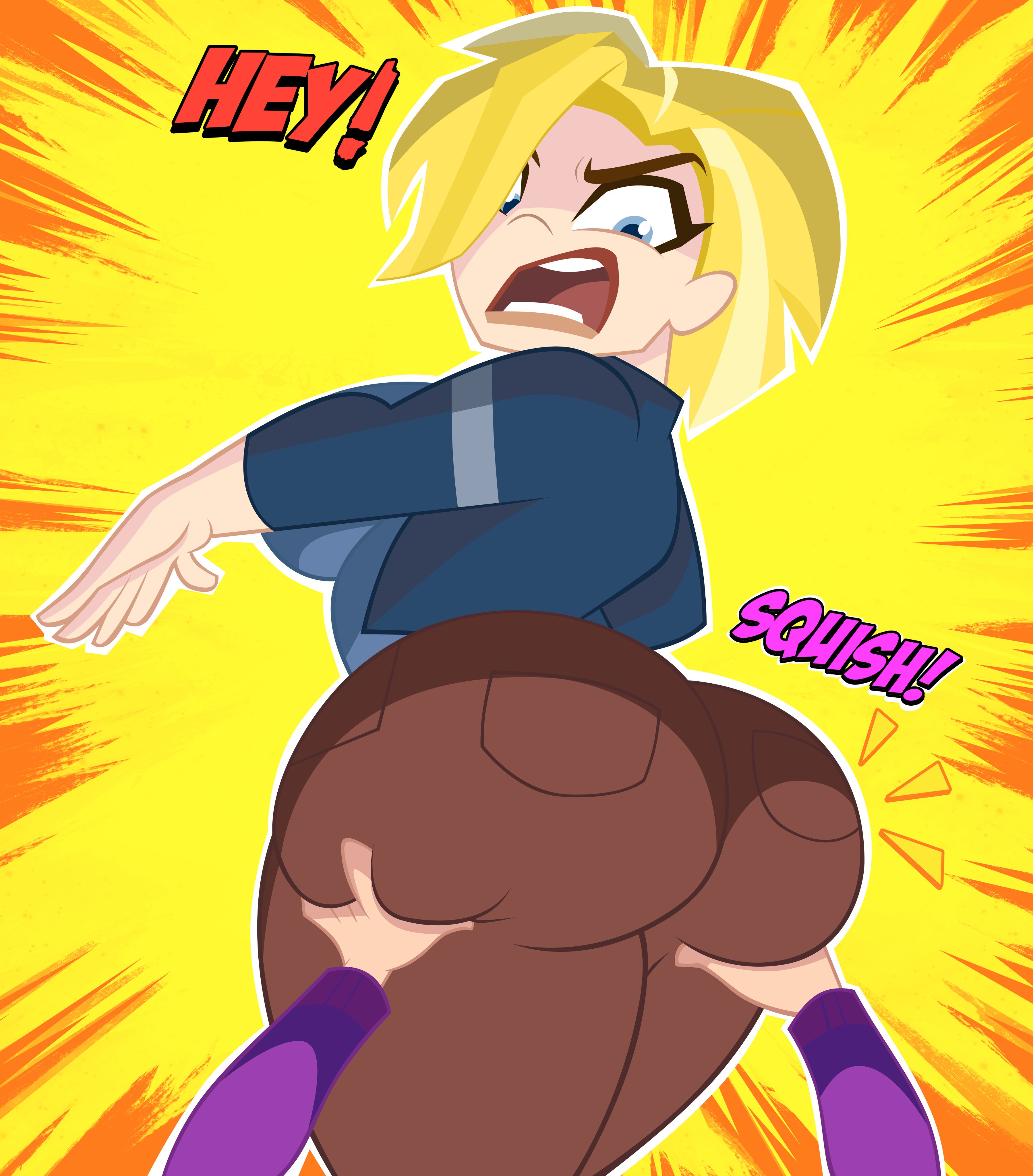 1girls, angry, ass, ass focus, ass grab, barbara gordon, big ass, big butt, bottom heavy, bubble butt, butt grab, dc, dc comics, dc super hero girls, dialogue, fat ass, fat butt, female, female focus, female only, grabbing ass, grabbing butt, grimphantom, huge ass, huge butt, kara danvers, kara zor-el, kryptonian, large ass, large butt, looking back, offscreen character, open mouth, shocked, shocked expression, superman (series), text, thick ass, thick thighs, wide hips, yuri