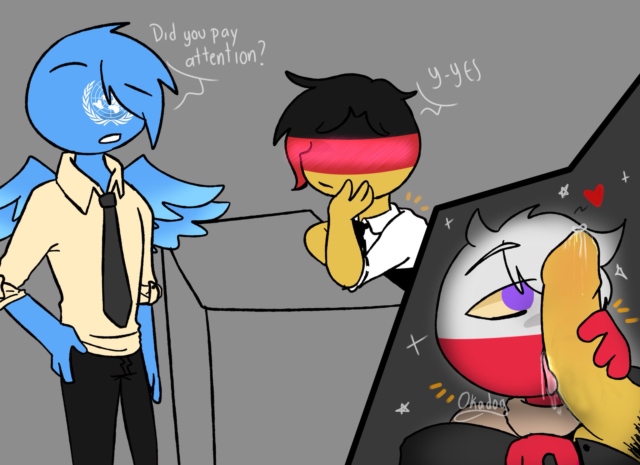 3boys, anthro, countryhumans, femboy, gay, germany (countryhumans), humanoid, male, male only, malesub, oral, oral sex, poland (countryhumans), sex, tagme, united nations (countryhumans), yaoi