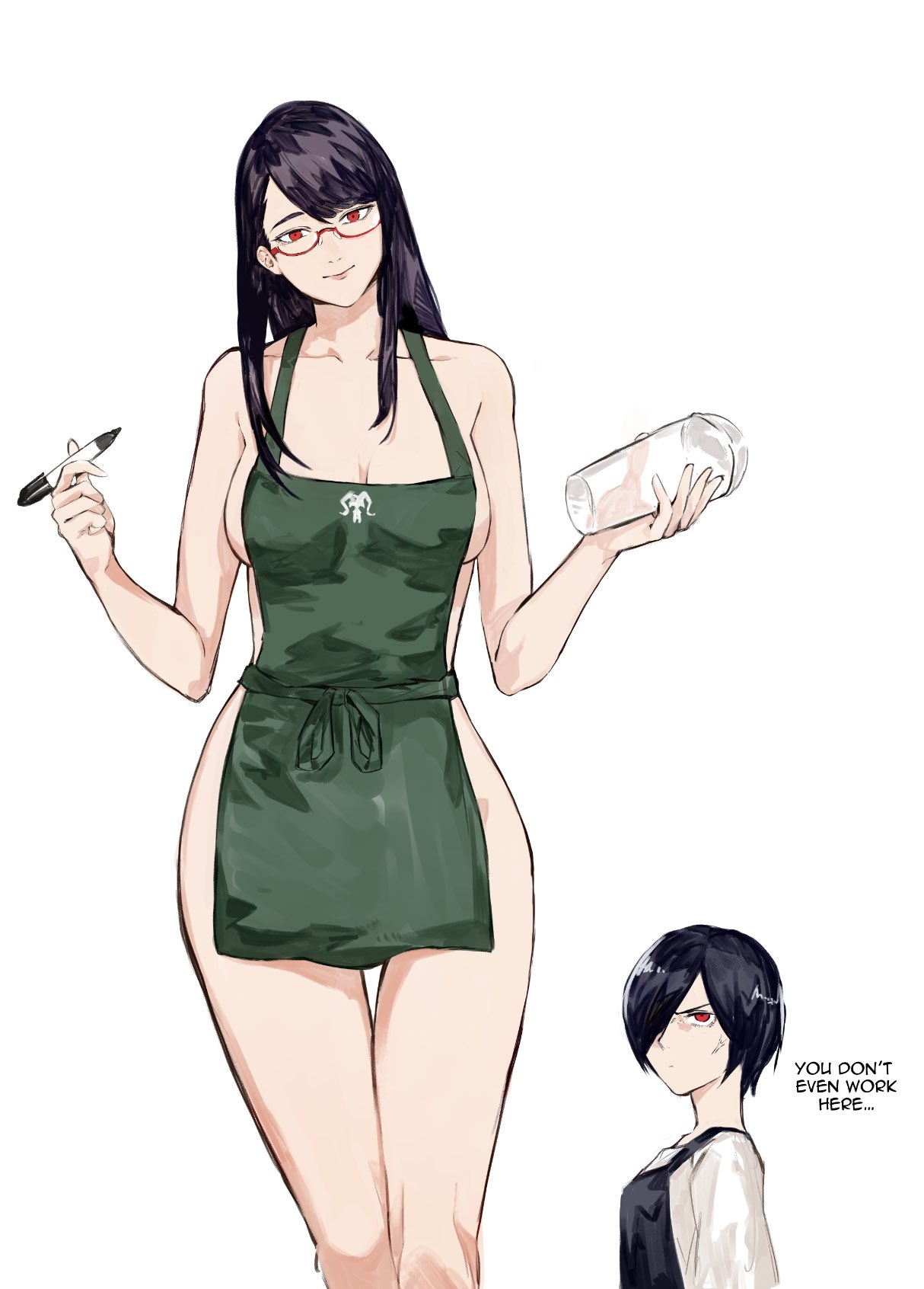 2girls english_text female female_only iced_latte_with_breast_milk kamishiro_rize kirishima_touka meme multiple_girls starbucks tagme tall_girl taller_girl text tokyo_ghoul white_background yrfreakyneighbr