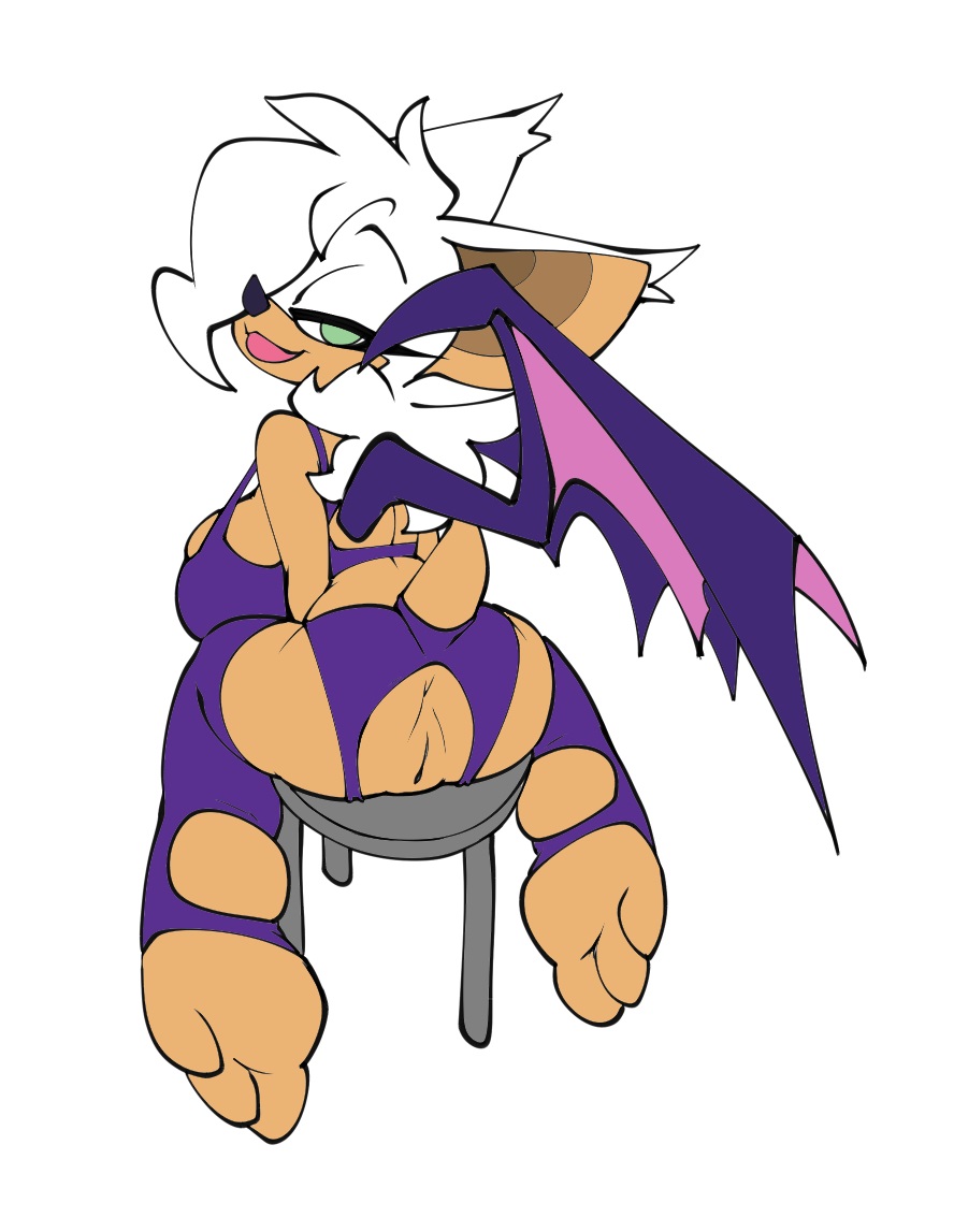 anthro anus ass bigdad clothing color_edit edit feet female fur furry furry_only green_eyes hair half-closed_eyes lipstick looking_at_viewer looking_back makeup pussy robinebra rouge_the_bat sega sitting smile solo sonic_(series) tail tan_skin white_hair wings