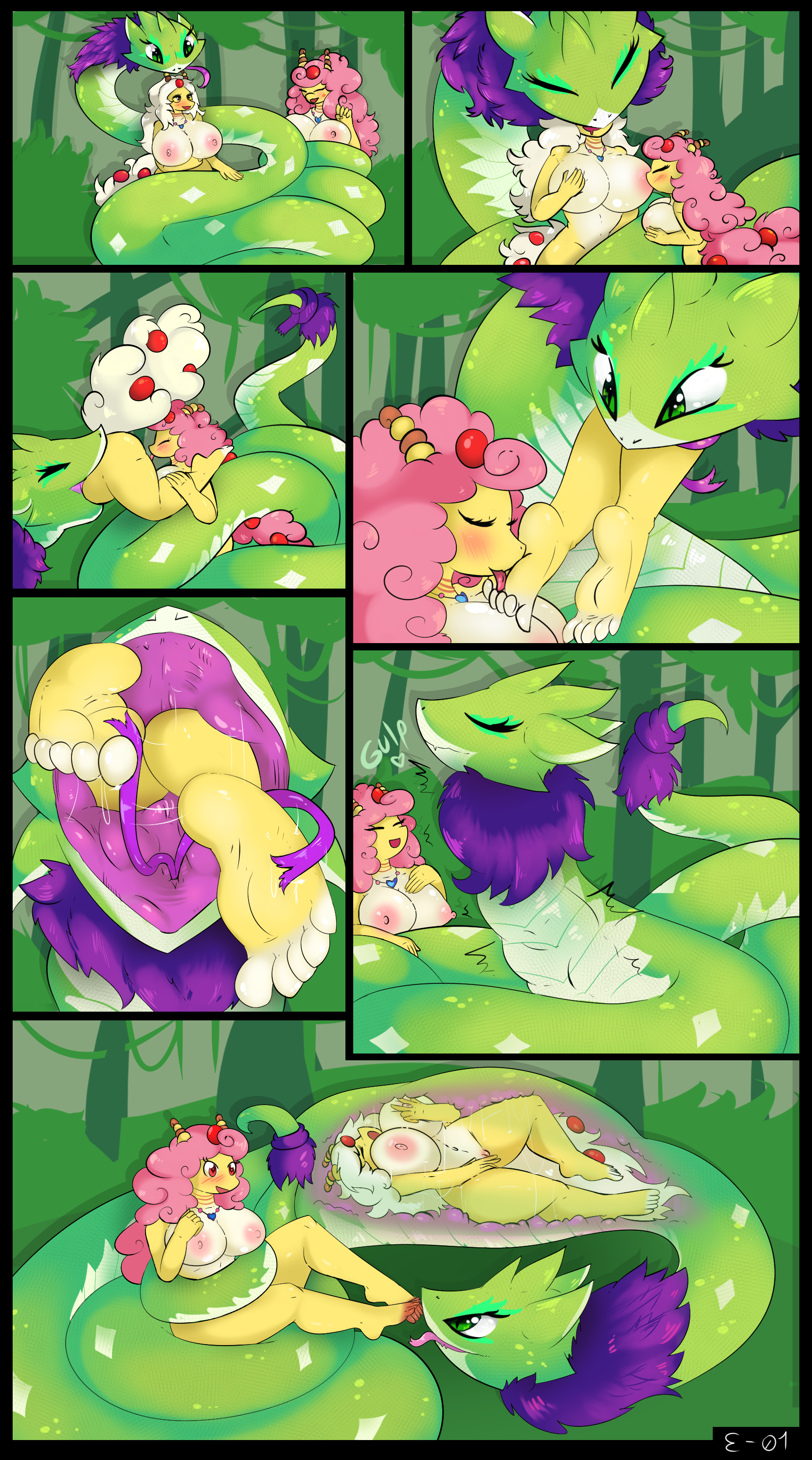 5 toes, absurd res, ambiguous gender, ambiguous pred, anthro, anthro prey, barefoot, belly, big breasts, blush, bodily fluids, breast fondling, breast play, breasts, comic, cunnilingus, digital media (artwork), duo, e-01, endosoma, feet, female, female prey, feral, feral pred, fondling, fondling self, foot fetish, foot lick, foot play, fur, genitals, green body, hand on breast, hi res, huge breasts, humanoid feet, incest, internal, large breasts, legless, licking, mammal, masturbation, mega ampharos, mega evolution, milf, mother and child, mother and daughter, multicolored body, multicolored fur, nintendo, nipples, nude, onomatopoeia, open mouth, oral sex, oral vore, parent, parent and child, pokémon (species), pokemon, pokemon (species), pussy, reptile, scalie, serpentine, simple background, size difference, smile, snake, soles, sound effects, text, toes, tongue, tongue out, two-tone body, two-tone fur, video games, vore, white body, white fur, white hair, x-ray, yellow body, zero one