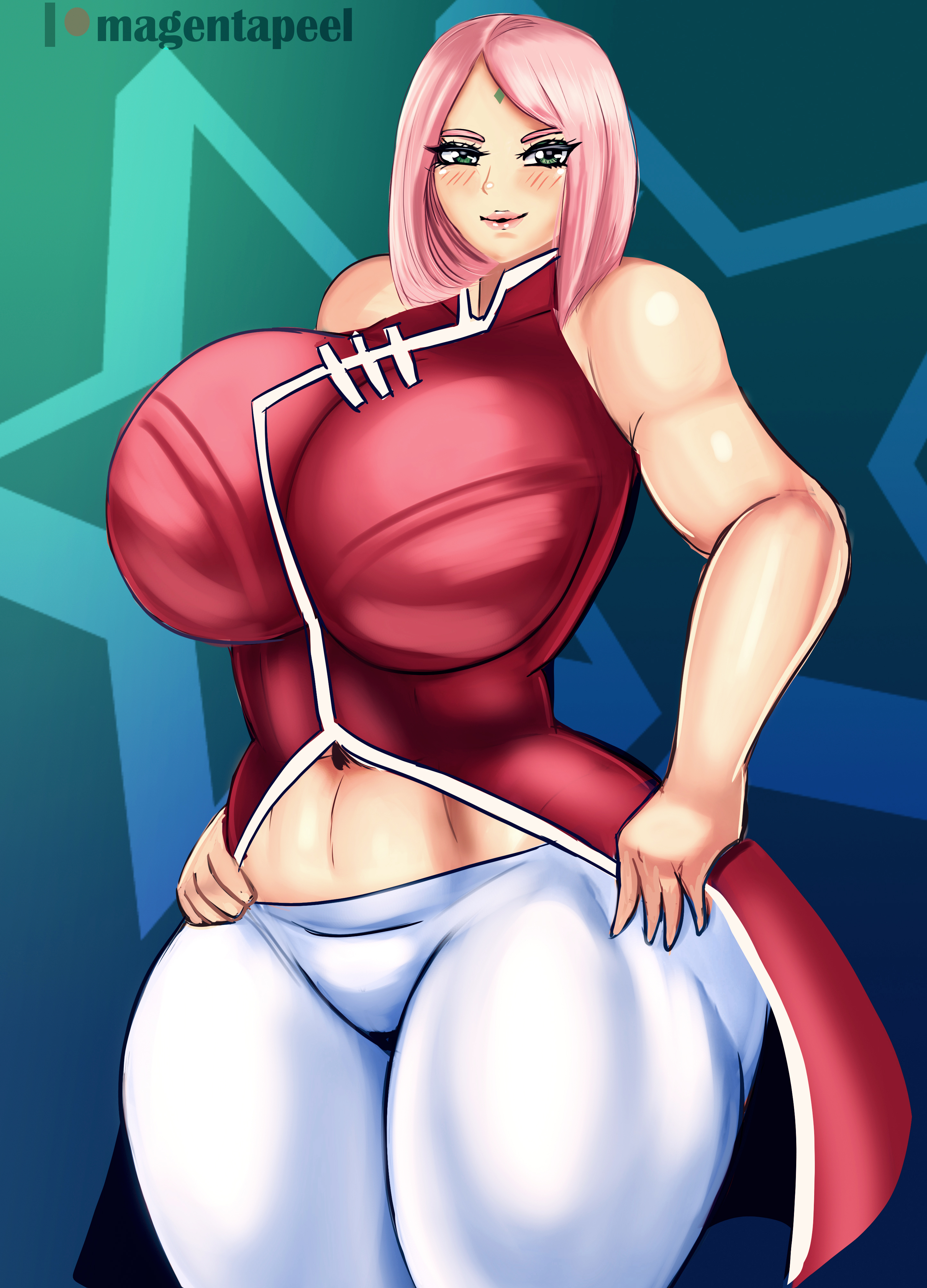1girls, big breasts, boruto: naruto next generations, breasts, female, green eyes, huge breasts, large breasts, magentapeel, milf, muscles, muscular, muscular female, naruto, naruto (series), naruto shippuden, pink hair, sakura haruno, short hair, thick thighs, thunder thighs, wide hips