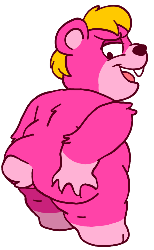 2021 animal_crossing anthro ass belly big_belly blonde_hair fur hair male mammal nintendo overweight pink_body pink_fur simple_background sinribbons solo ursid video_games vladimir_(animal_crossing) white_background