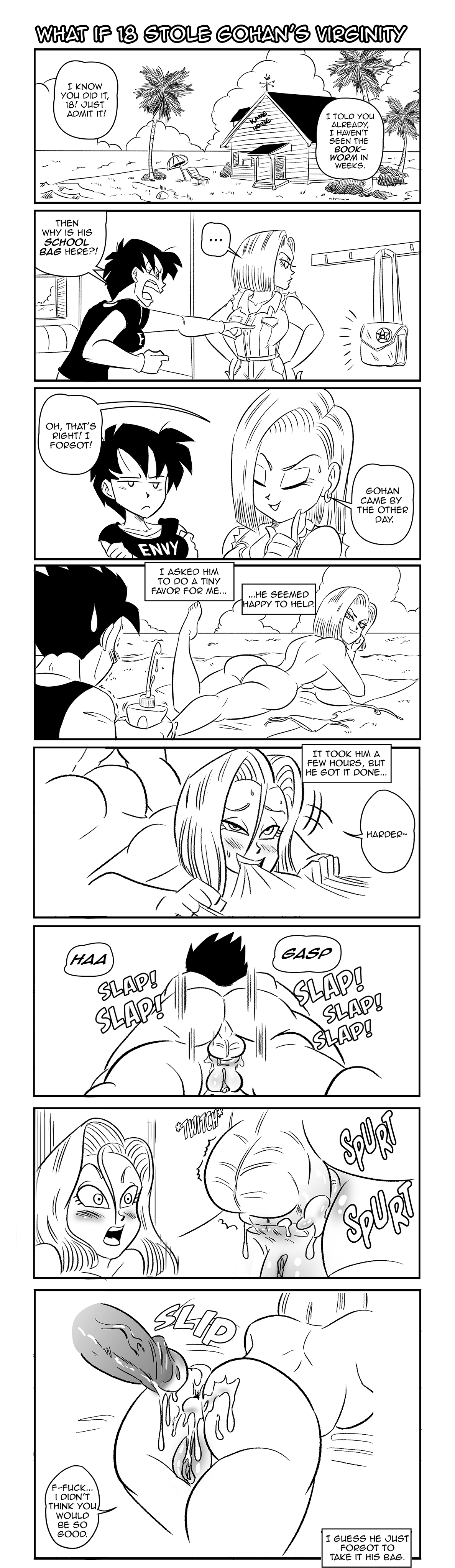 1boy, 2girls, anal, android 18, ass, bob cut, cheating, cheating boyfriend, cheating wife, comic, completely nude, cum, cum in ass, cum in pussy, doggy style, dragon ball, dragon ball z, edit, female, funsexydragonball, huge ass, lazuli (dragon ball), male, nude, nude female, nude male, older female, older female and younger male, pussy, shounen jump, sleeveless shirt, son gohan, stealing seed, third-party edit, videl, virginity loss, younger male, younger penetrating older