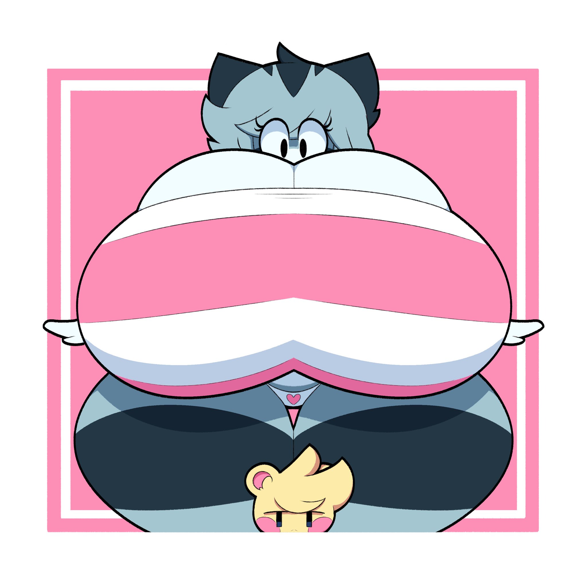 animal crossing, breasts, dewbber, feline, female, fur, furry, huge breasts, larger female, lolly (animal crossing), male, marshal (animal crossing), nintendo, size difference, smaller male, squirrel, thick thighs, video games, wide hips