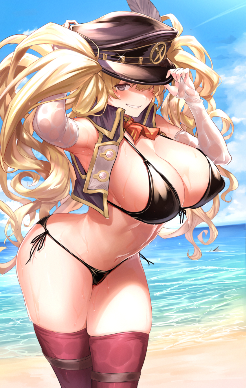 bikini, granblue fantasy, monika weisswind, smirk, ulrich (tagaragakuin), wet