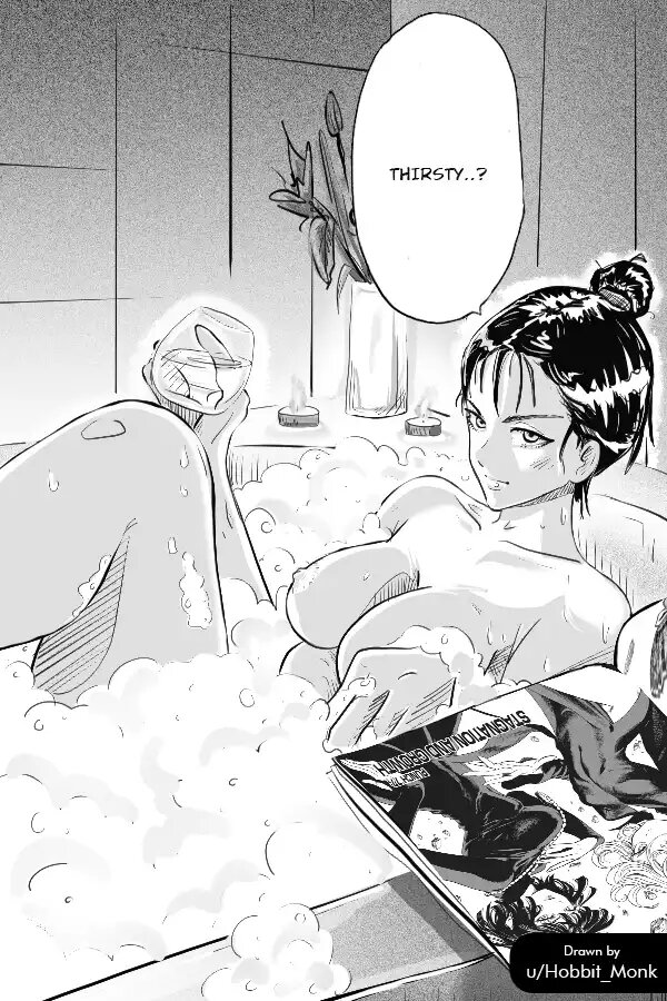 1girls, 2022, 2d, 2d (artwork), alcohol, alternate hairstyle, areola, areolae, artist name, asking viewer, bath, bathing, bathroom, bathtub, big breasts, black hair, blush, breasts, candle, candles, curvy, curvy body, curvy female, curvy figure, dialogue, drink, drinking, english text, eye contact, eyebrows, eyelashes, female, female focus, female only, foam, front view, fubuki (one-punch man), greyscale, hair bun, hobbit monk, holding object, human, human only, indoors, leg, leg lift, leg up, legs, light skin, light-skinned female, lips, lipstick, looking at viewer, looking back, magazine, magazine cover, naked, nipples, no sex, nude, nude female, one-punch man, plant, pov, pov eye contact, question, realistic breast size, seductive, seductive eyes, seductive look, seductive mouth, seductive smile, smile, smiling, smiling at viewer, solo, solo female, text, thick legs, thick thighs, thighs, tied hair, upper body, voluptuous, water, wet, wet body, wet skin