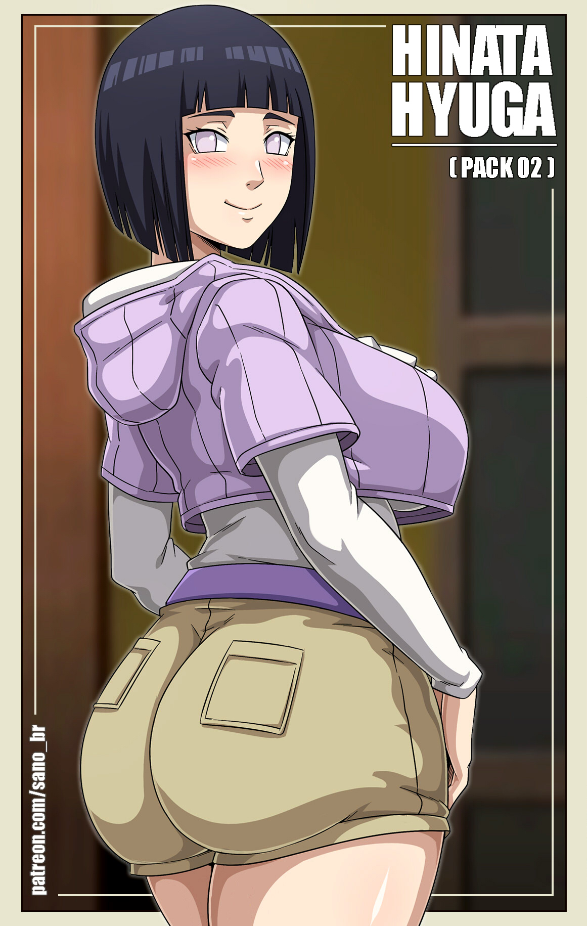 1girls, ass, big ass, big breasts, big butt, boruto: naruto next generations, breasts, clothed, eye contact, female, female only, fully clothed, hyuuga hinata, large breasts, looking at viewer, mature female, milf, naruto, naruto (series), sano-br, short hair, shorts, shounen jump, solo, standing, thick thighs, thighs, uzumaki hinata