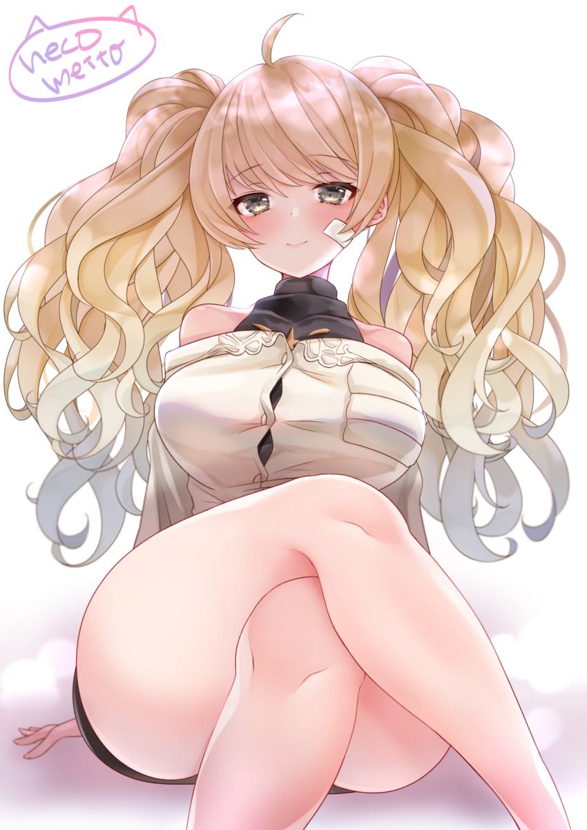 blush crossed_legs granblue_fantasy monika_weisswind thick_thighs