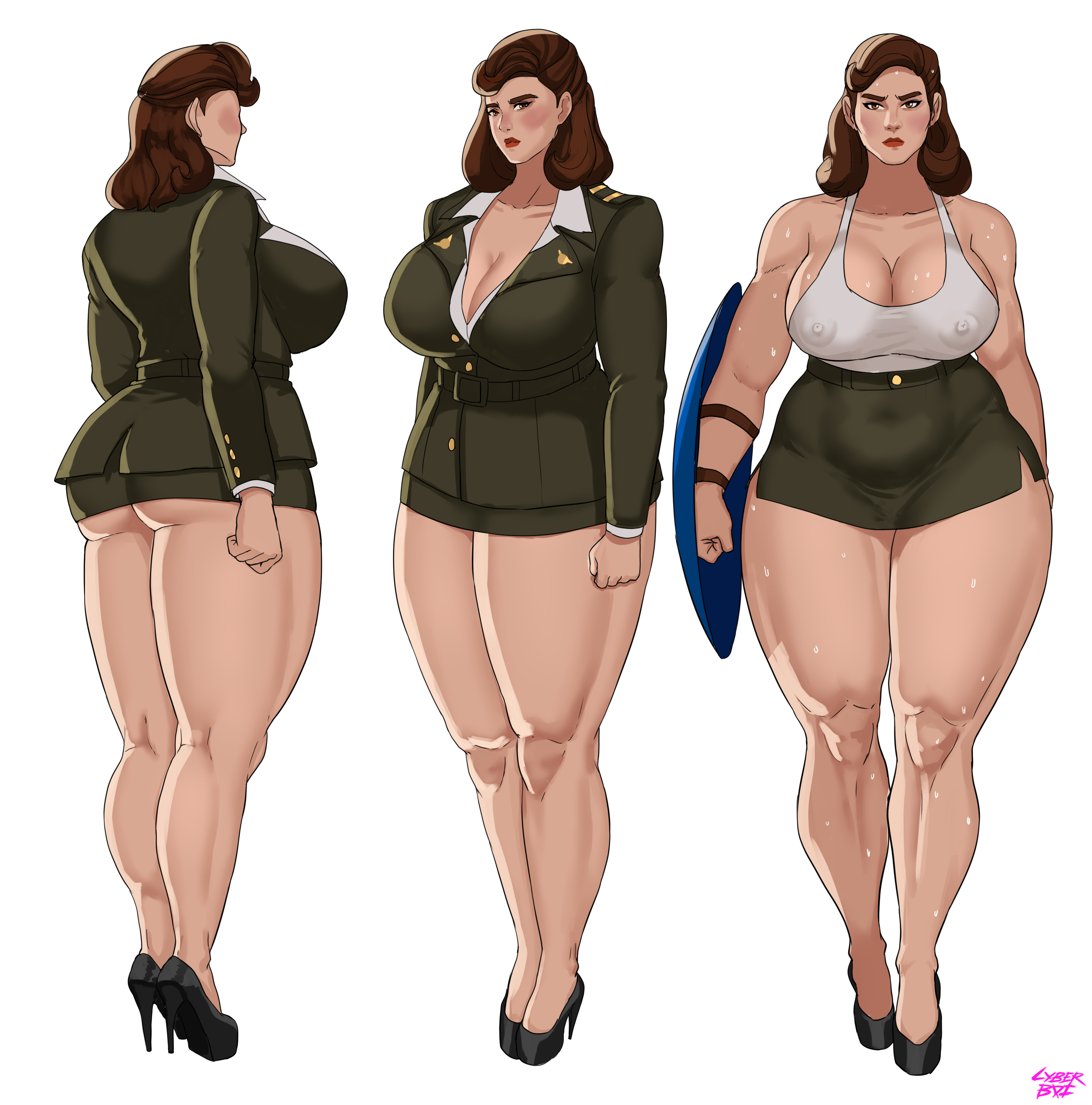 1girls, ass, big ass, big breasts, big butt, breasts, brown hair, captain america (series), captain carter, cyberboi, disney+, female, female only, high heels, large breasts, long hair, marvel, marvel cinematic universe, marvel comics, muscular, muscular female, peggy carter, solo, solo female, standing, thick thighs, what if...?, wide hips