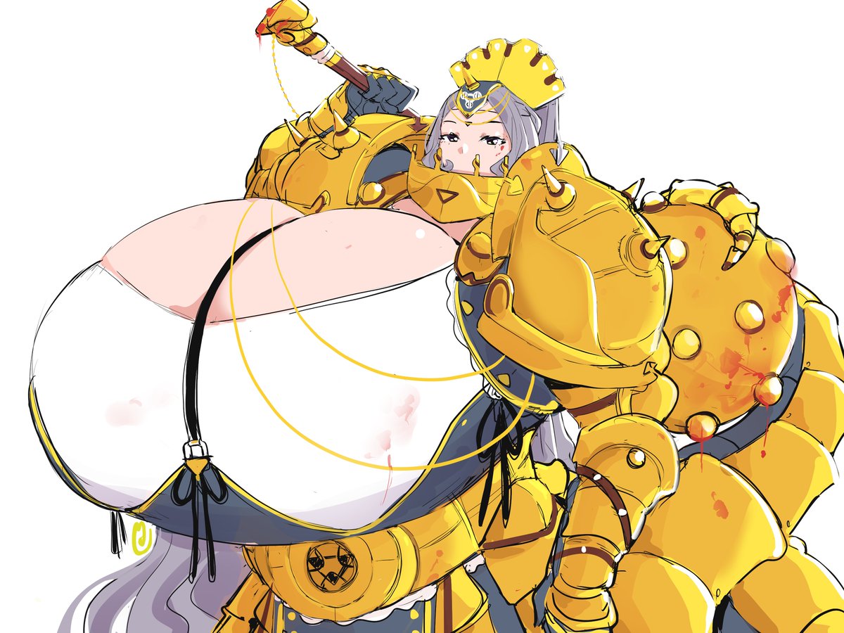 1girls 2021 armor black_eyes breasts cleavage female female_focus gigantic_breasts grey_hair huge_breasts hyper hyper_breasts moimoikha simple_background solo solo_female solo_focus top_heavy venai_(momoikha) weapon white_background