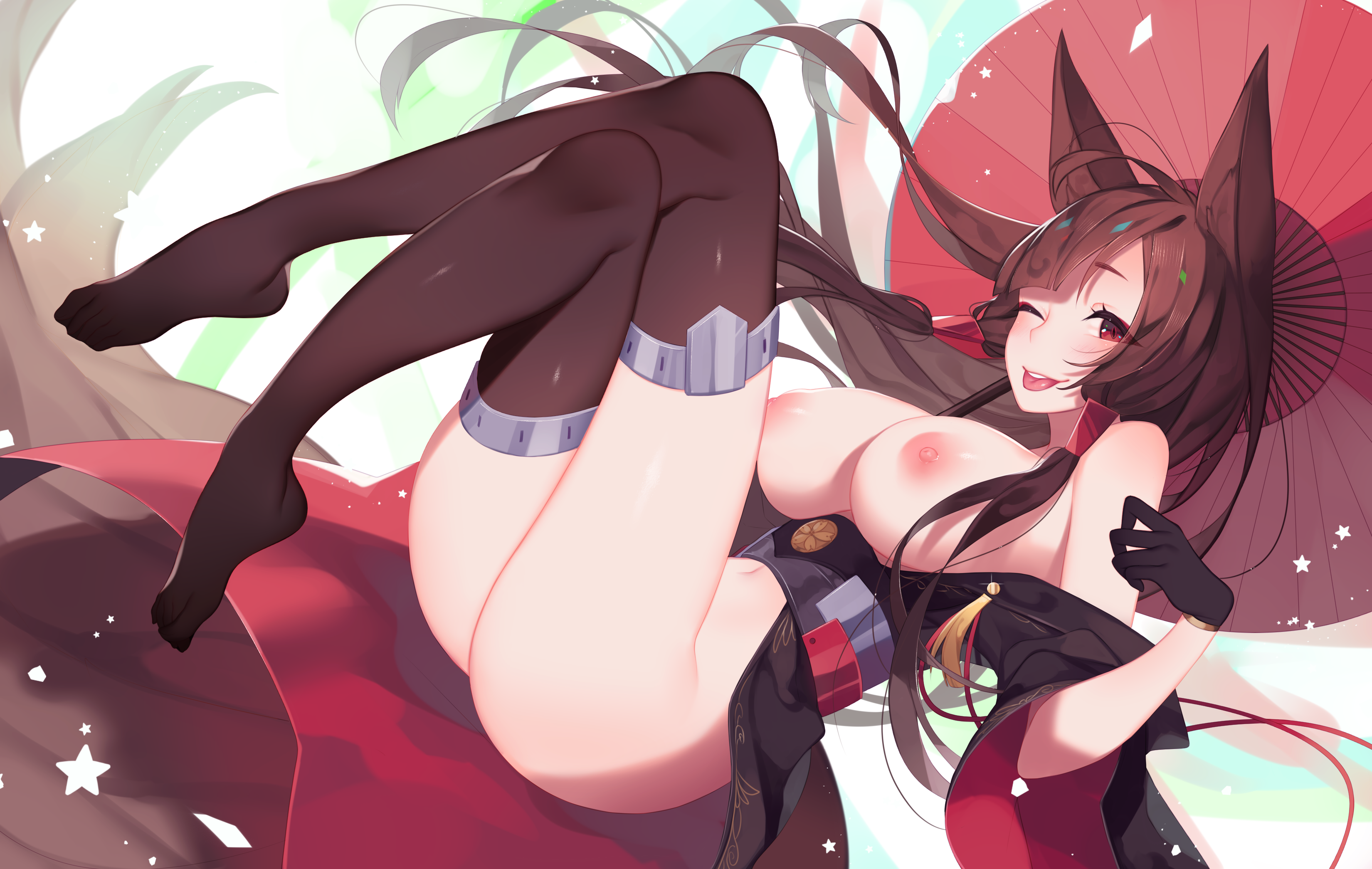 akagi (azur lane), azur lane, breasts, brown hair, ear, female, leggings, legs, looking at viewer, nanoless, stockings, tagme, thighs