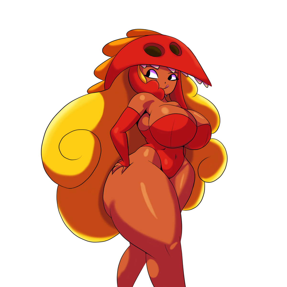 1girls, 2020, armpits, blonde hair, breasts, dark skin, dark-skinned female, edith up (rayman), female, female only, hand on thigh, huge breasts, iggy-bomb, naughty face, nymph (rayman), rayman (series), rayman origins, seductive, smirk, solo, thick thighs, tongue, tongue out, ubisoft, venus body, white background, wide hips