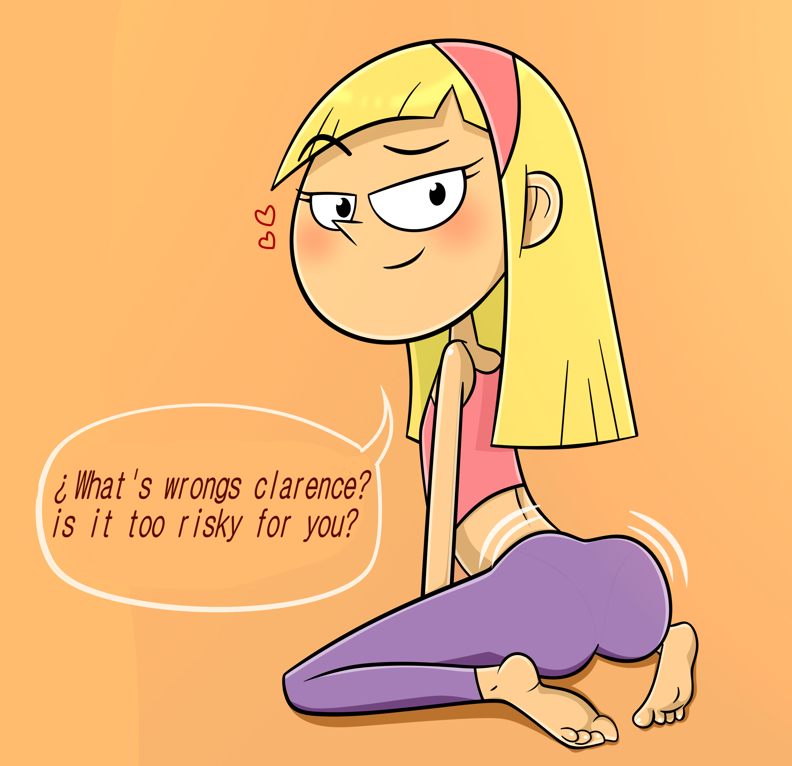 1girls, ass, ass focus, bare shoulders, barefoot, blonde hair, feet, feet together, female, fetish, flat chest, foot fetish, full body, kendall perkins, kick buttowski, long hair, midriff, motion lines, soles, speech bubble, toes, wariza, yoga pants
