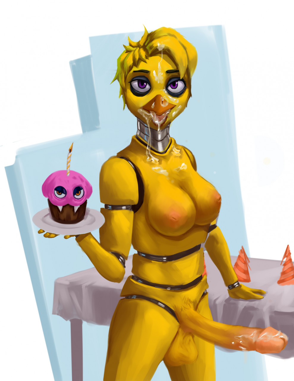 1futa 2021 animatronic avian balls bird bodily_fluids breasts chica_(fnaf) chicken cum cum_on_face cum_on_penis duckhere five_nights_at_freddy's furniture futa_only futanari galliform gallus_(genus) genital_fluids genitals gynomorph hi_res humanoid_penis intersex inverted_nipples machine nipples nude orange_eyes penis phasianid purple_eyes realistic robot standing table tablecloth video_games white_sclerea yellow_body