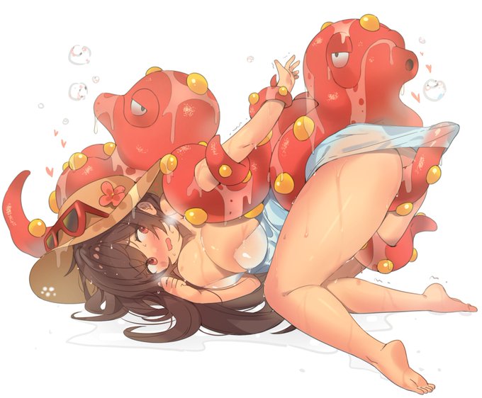 female hat octillery pokemon pokemon_sm tentacle wet wet_clothes