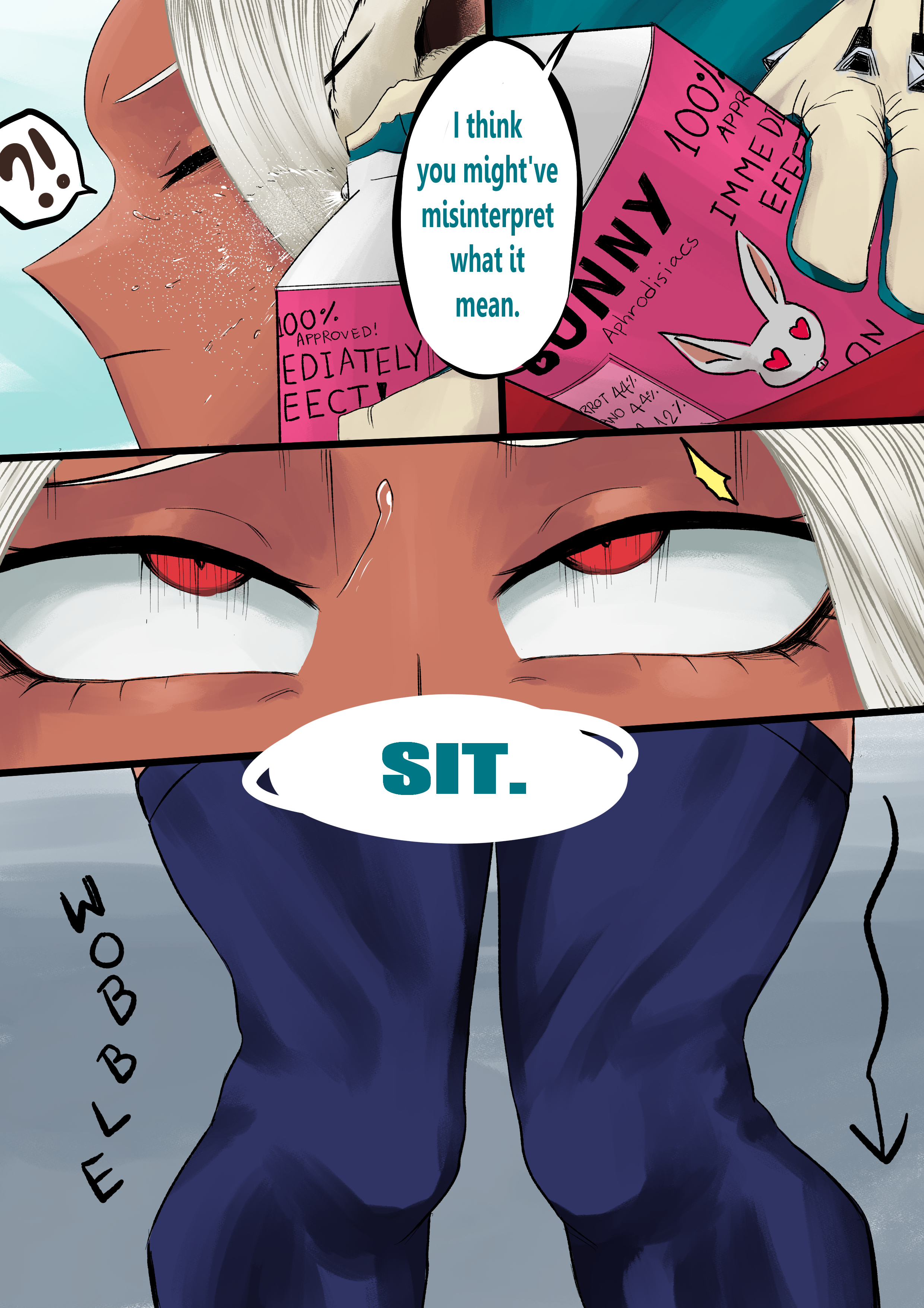 amano44, aphrodisiac, dark skin, dark-skinned female, dialogue, female, female human, hero outfit (mha), human, interracial, izuku midoriya, miruko, my hero academia, red eyes, rumi usagiyama, superhero costume, superheroine, tagme, thighhighs, white hair