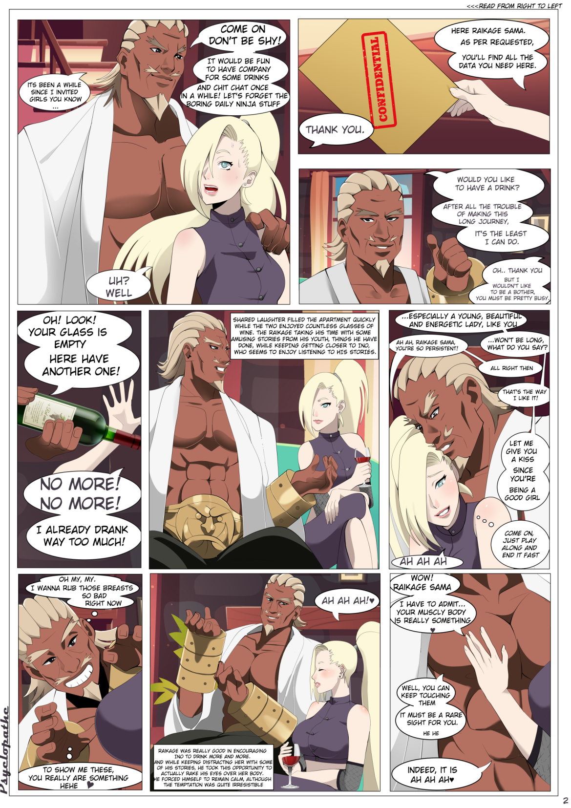 1girls, age difference, beard, blonde hair, blush, comic, dark skin, dark-skinned male, dialogue, female, hair over one eye, ino yamanaka, interracial, long hair, male, naruto, naruto (series), naruto shippuden, naruto: the last, nude, older male, psyclopathe, raikage, sai, speech bubble, talking, text, yamanaka ino, younger female