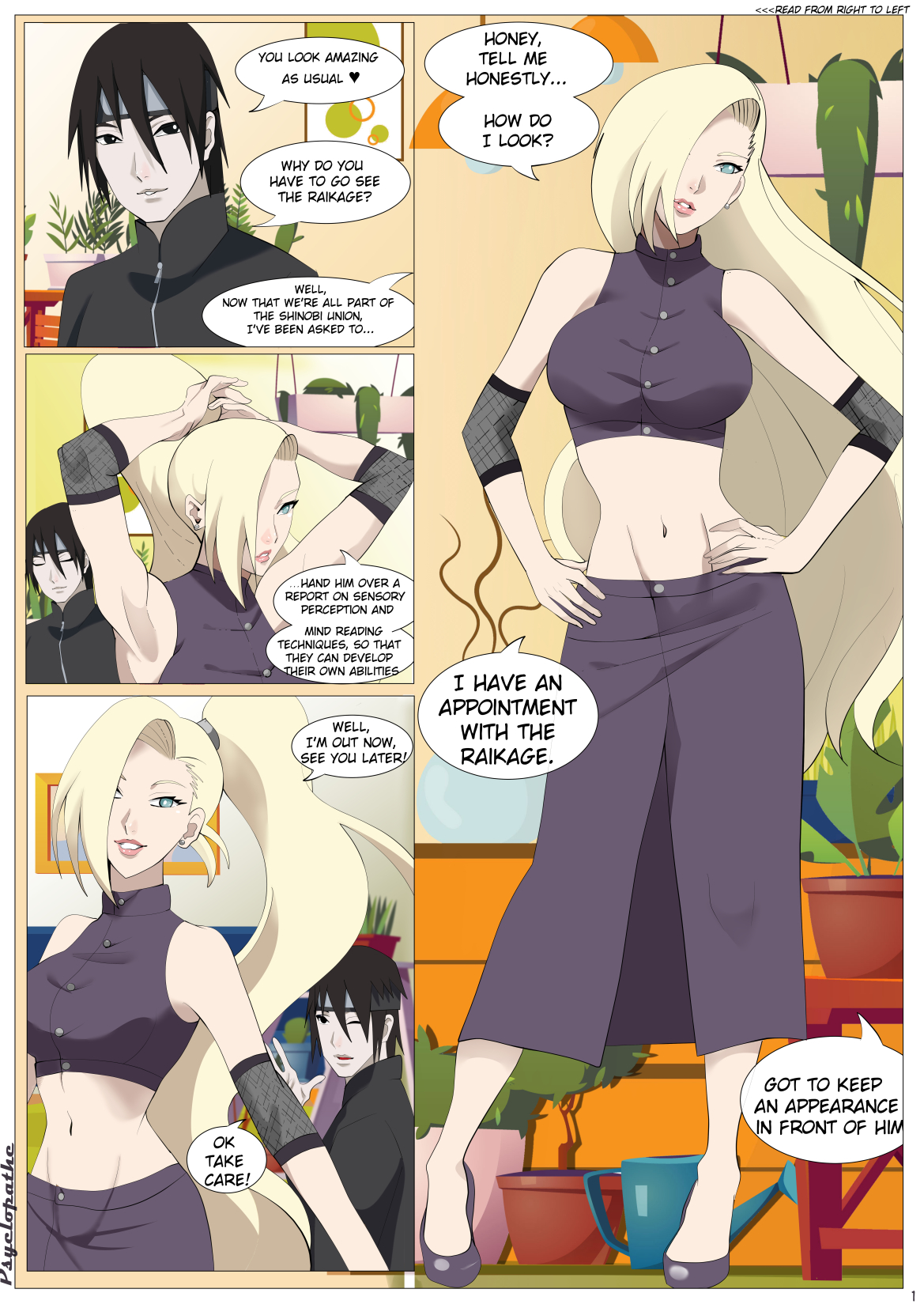 1boy, clothed female, comic, dialogue, female, ino yamanaka, male, naruto, naruto (series), naruto shippuden, naruto: the last, psyclopathe, sai, speech bubble, talking, text